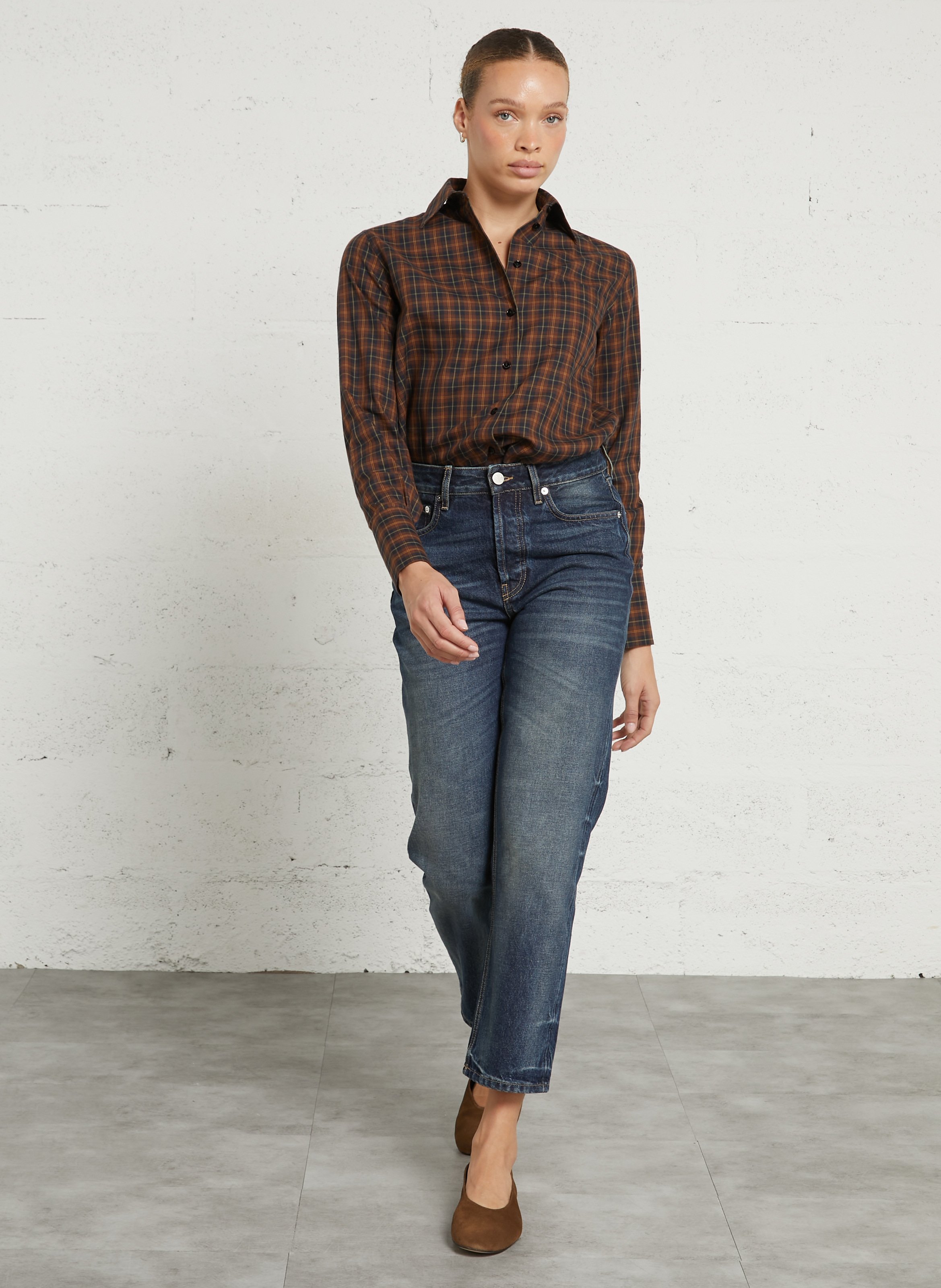 Chemise droite à carreaux en coton LAURENCE BRAS Marron