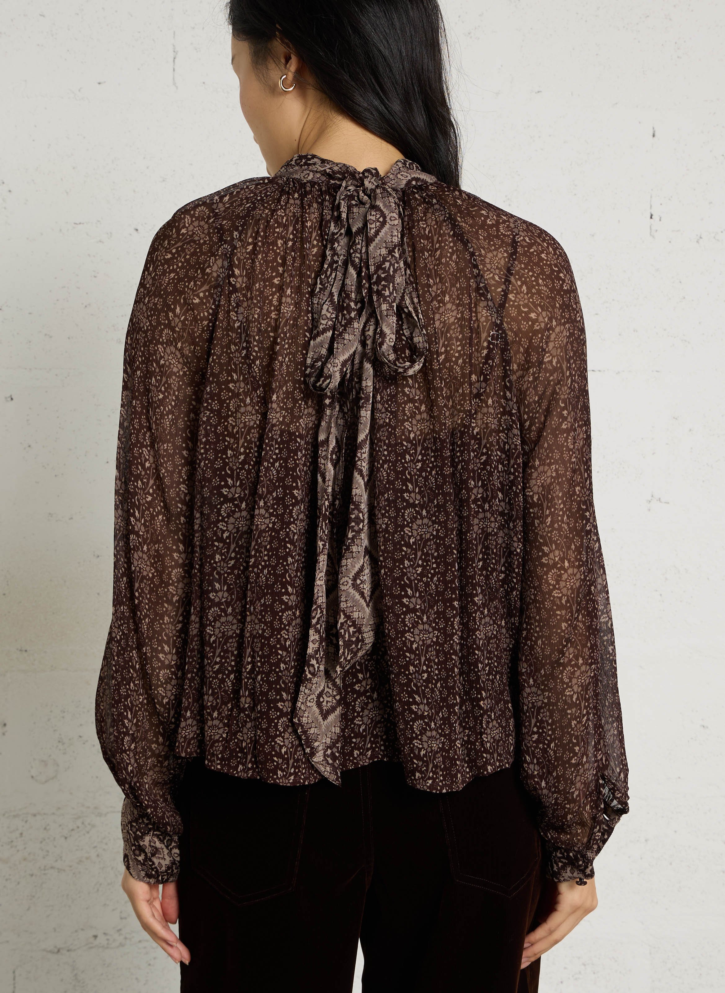 Gedrukte blouse met strikkenkraag PETITE MENDIGOTE Bruin