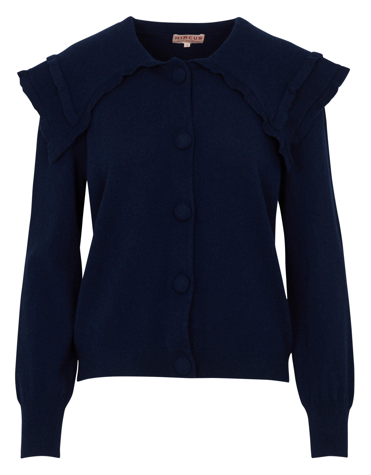 Cardigan dritto in cashmere con scollo rotondo e volant HIRCUS Blu