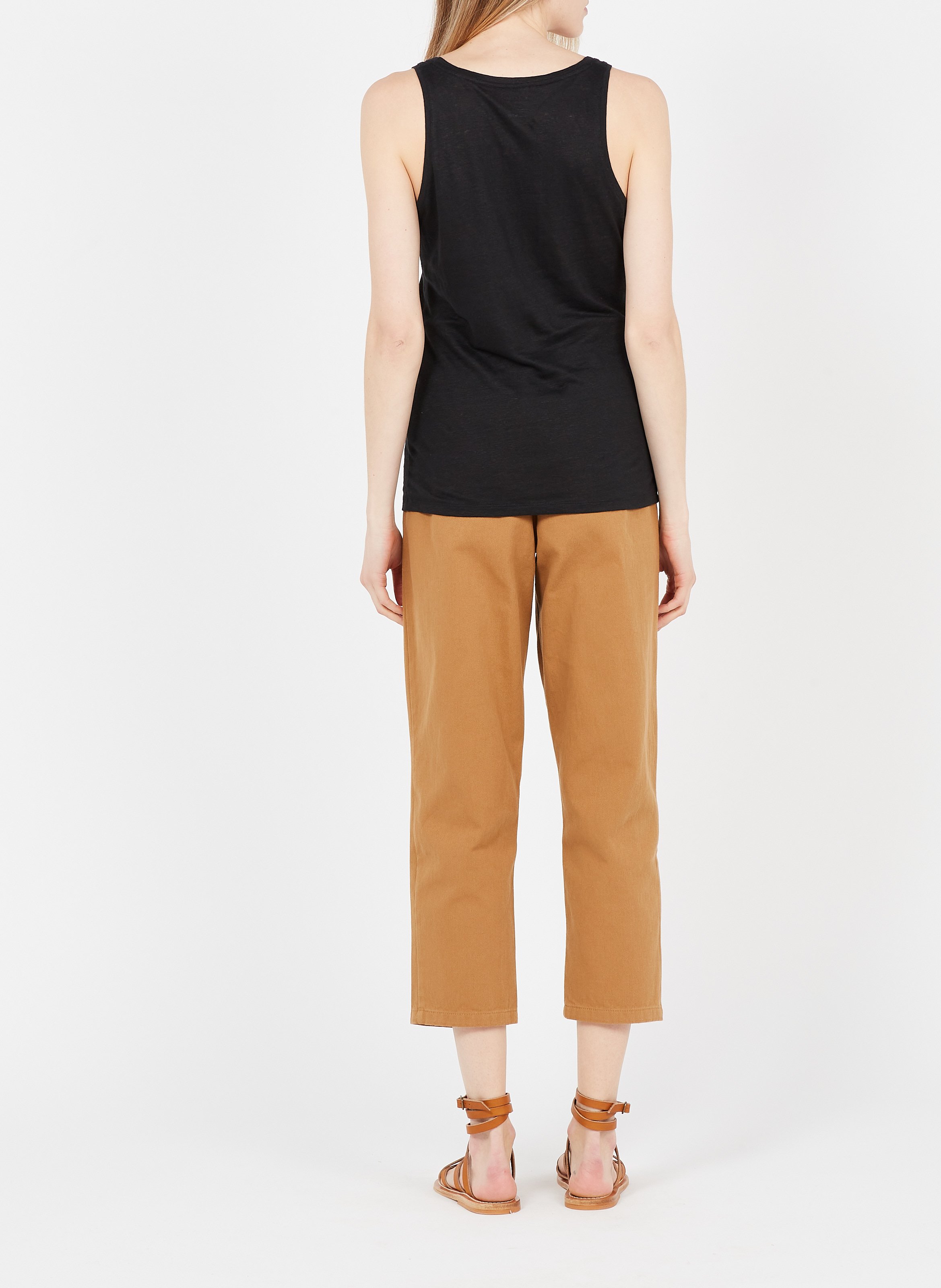Stretch linen marl tank top with round neck MAJESTIC FILATURES Black