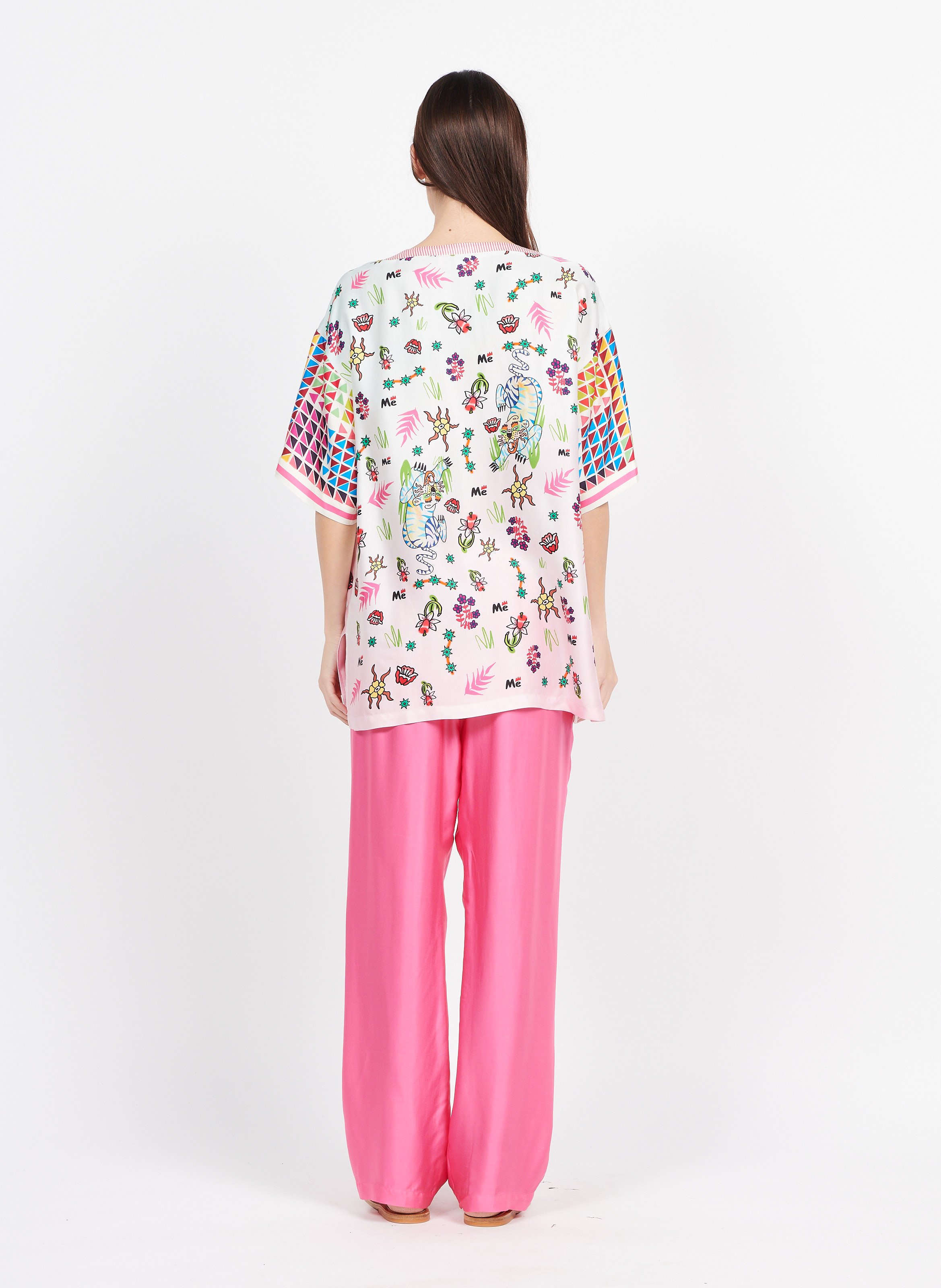 Plain fluid tie pants Pink