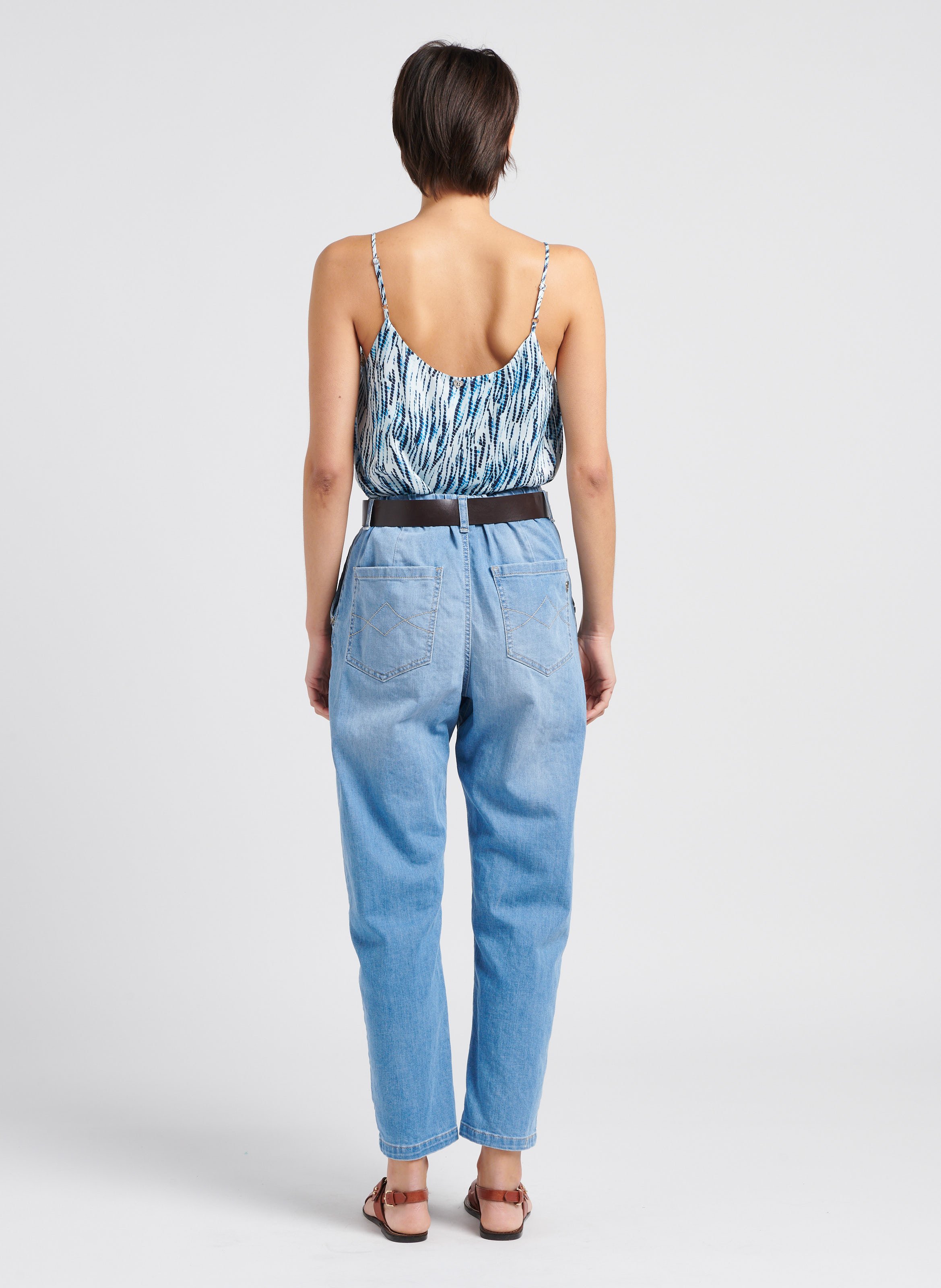 Topje met V-hals en print PLEASE Blauw