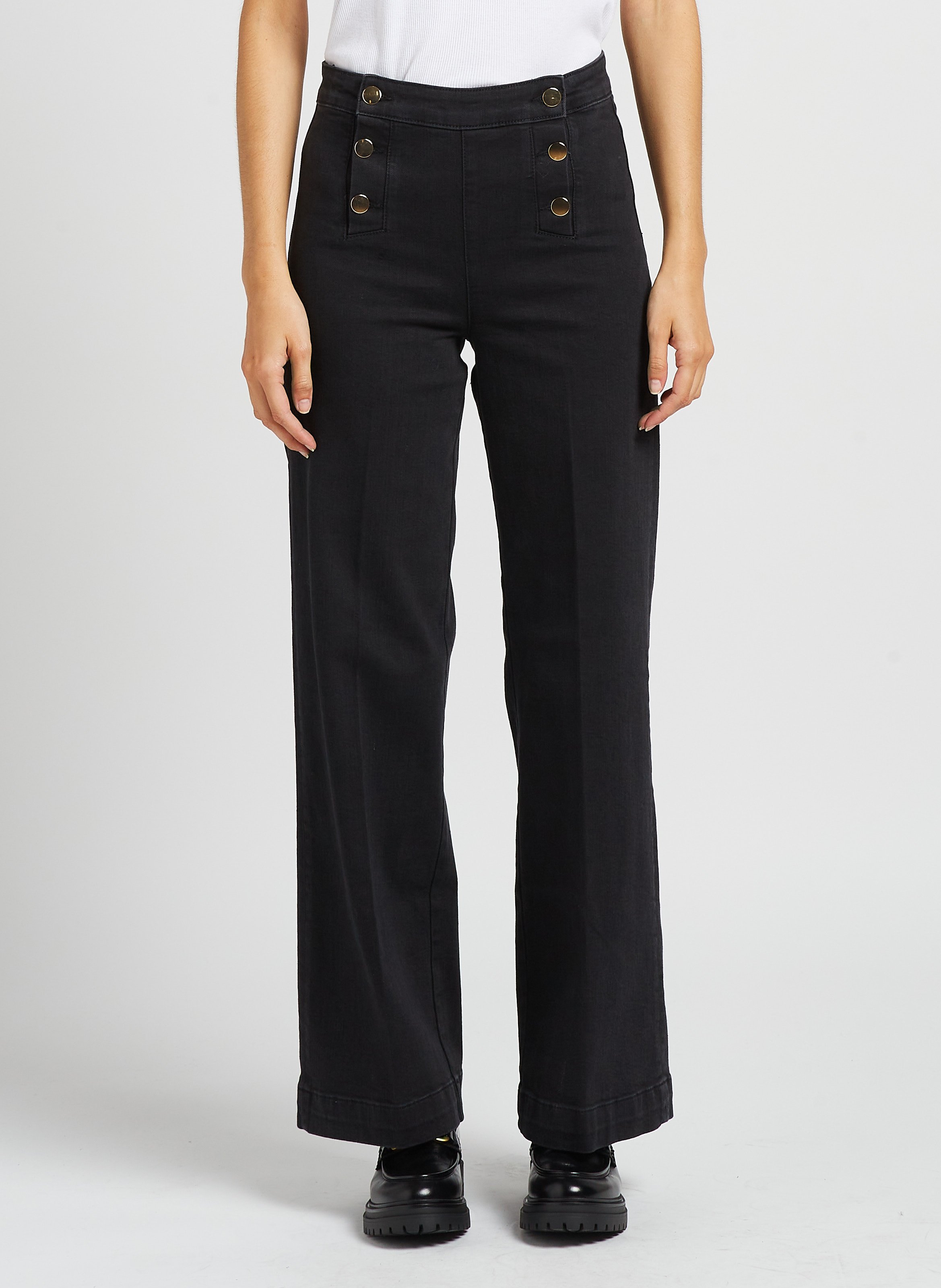 High-waisted wide-leg cotton-blend jeans MAISON 123 Black