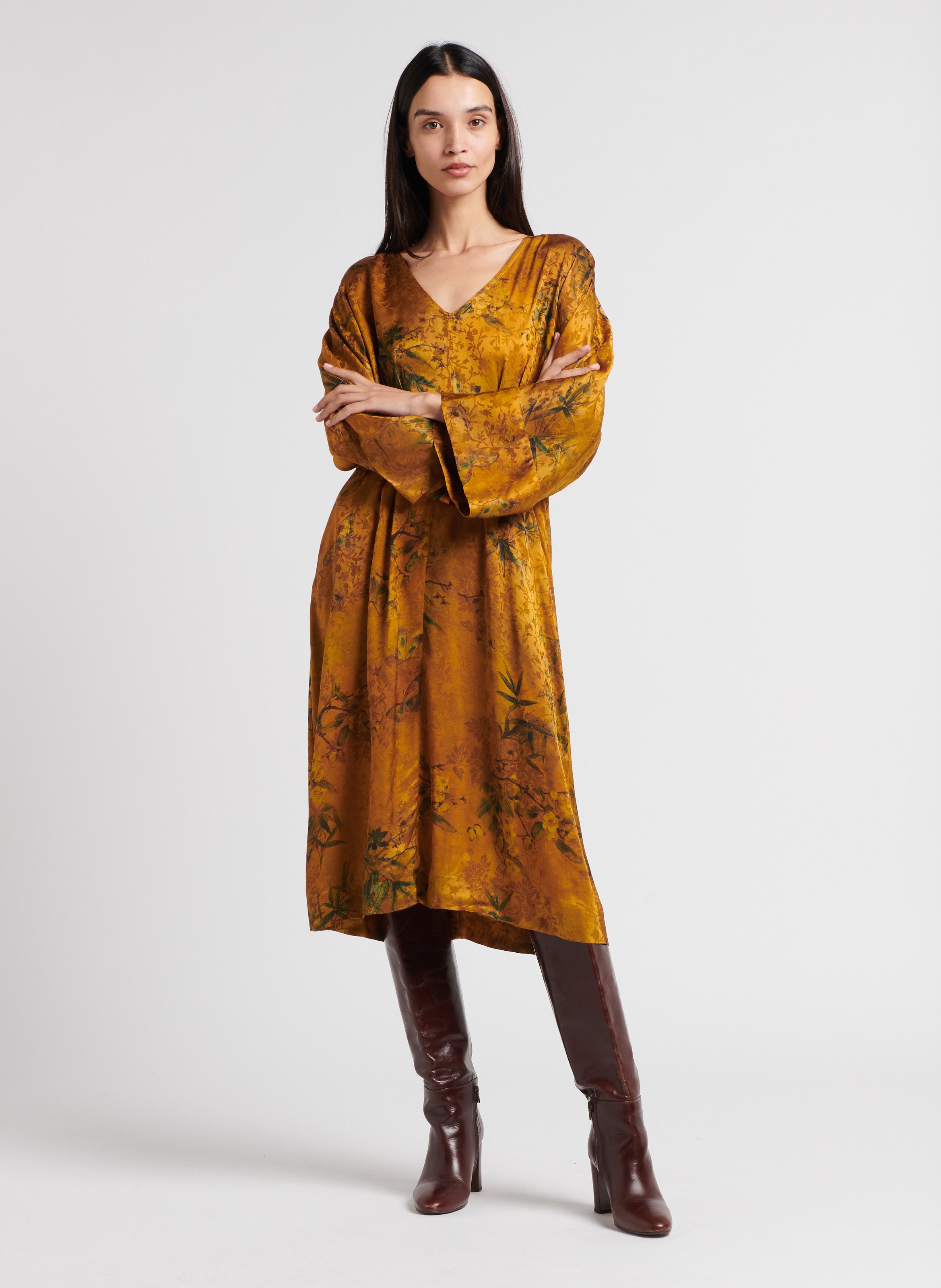 Midi dress with long sleeves printed MOMONI Yellow