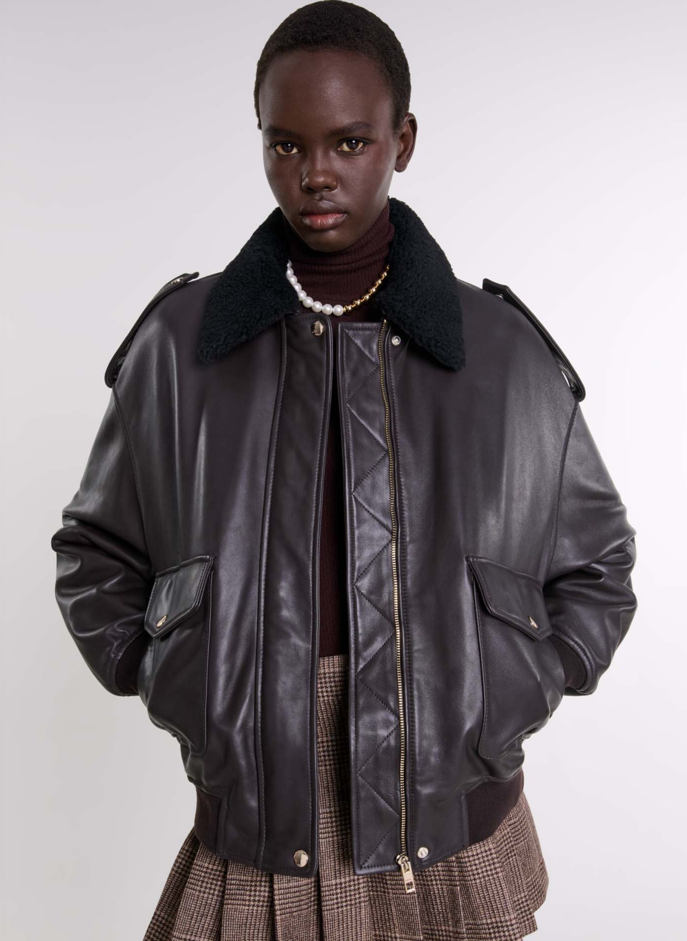 Maje black leather jacket best sale