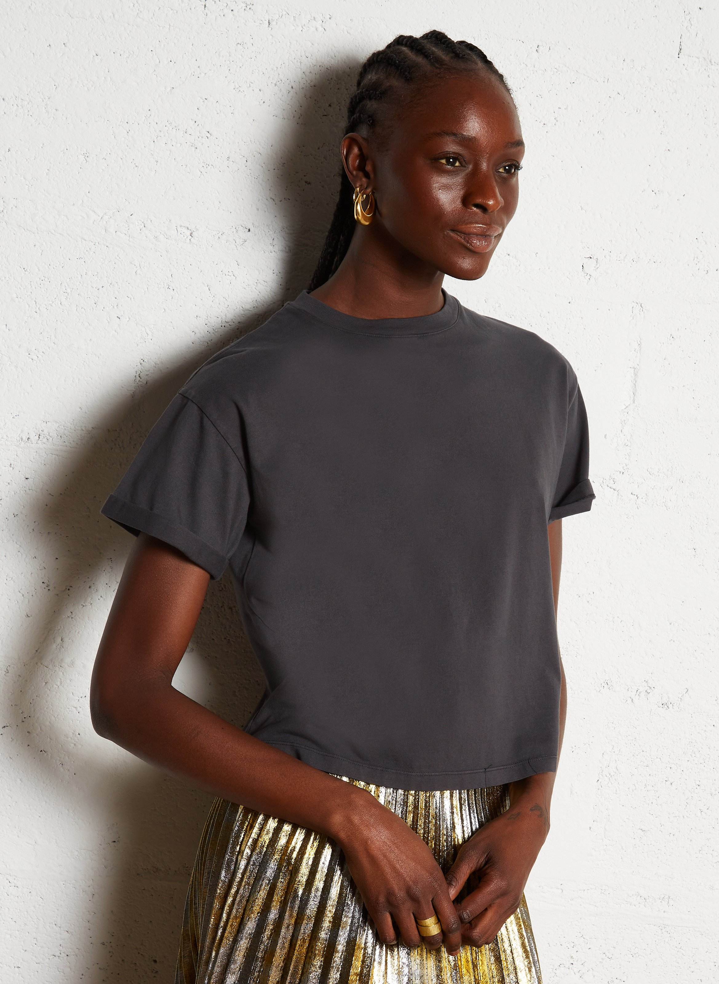 Tee-shirt col rond en coton BA&SH Noir