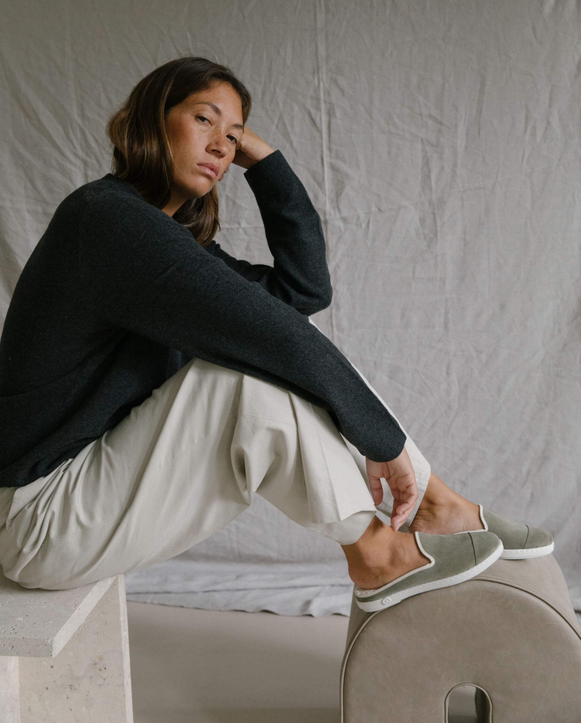 Women's leather mule, light khaki ANGARDE Khaki