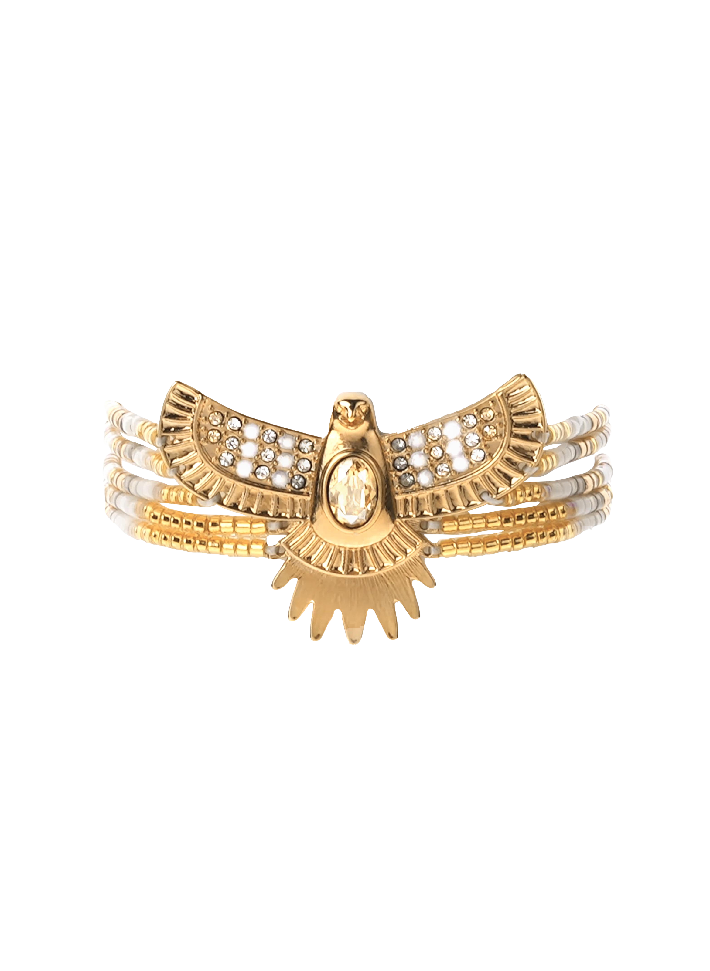 Adjustable bracelet with beads and central cabochon HIPANEMA White