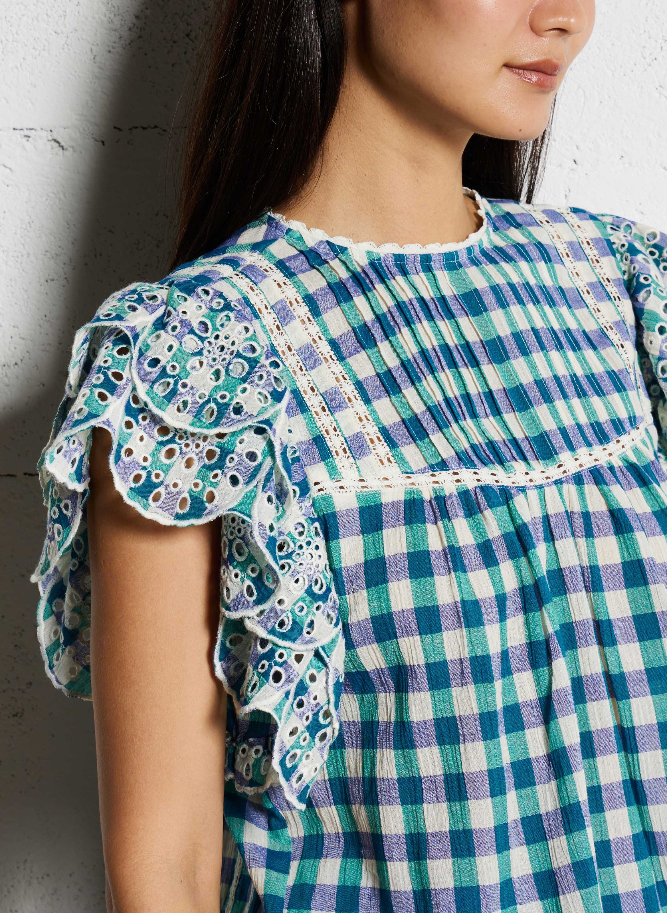 Top sans manches à carreaux en coton BELLEROSE Vert