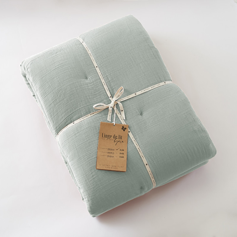 Cotton gauze bedspread or end-of-bed throw L'EFFET PAPILLON Green