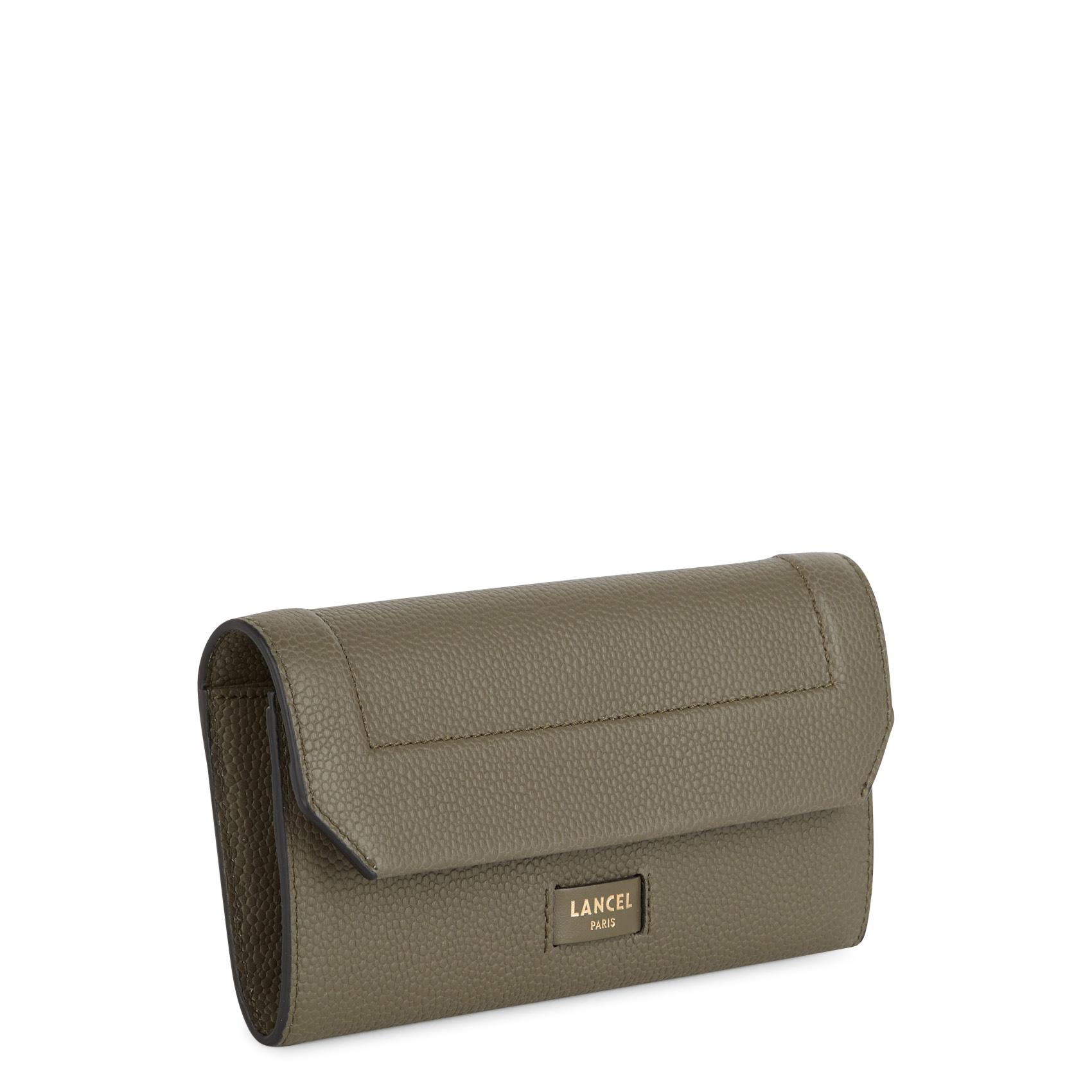 Portefeuille à rabat en cuir grainé LANCEL Kaki