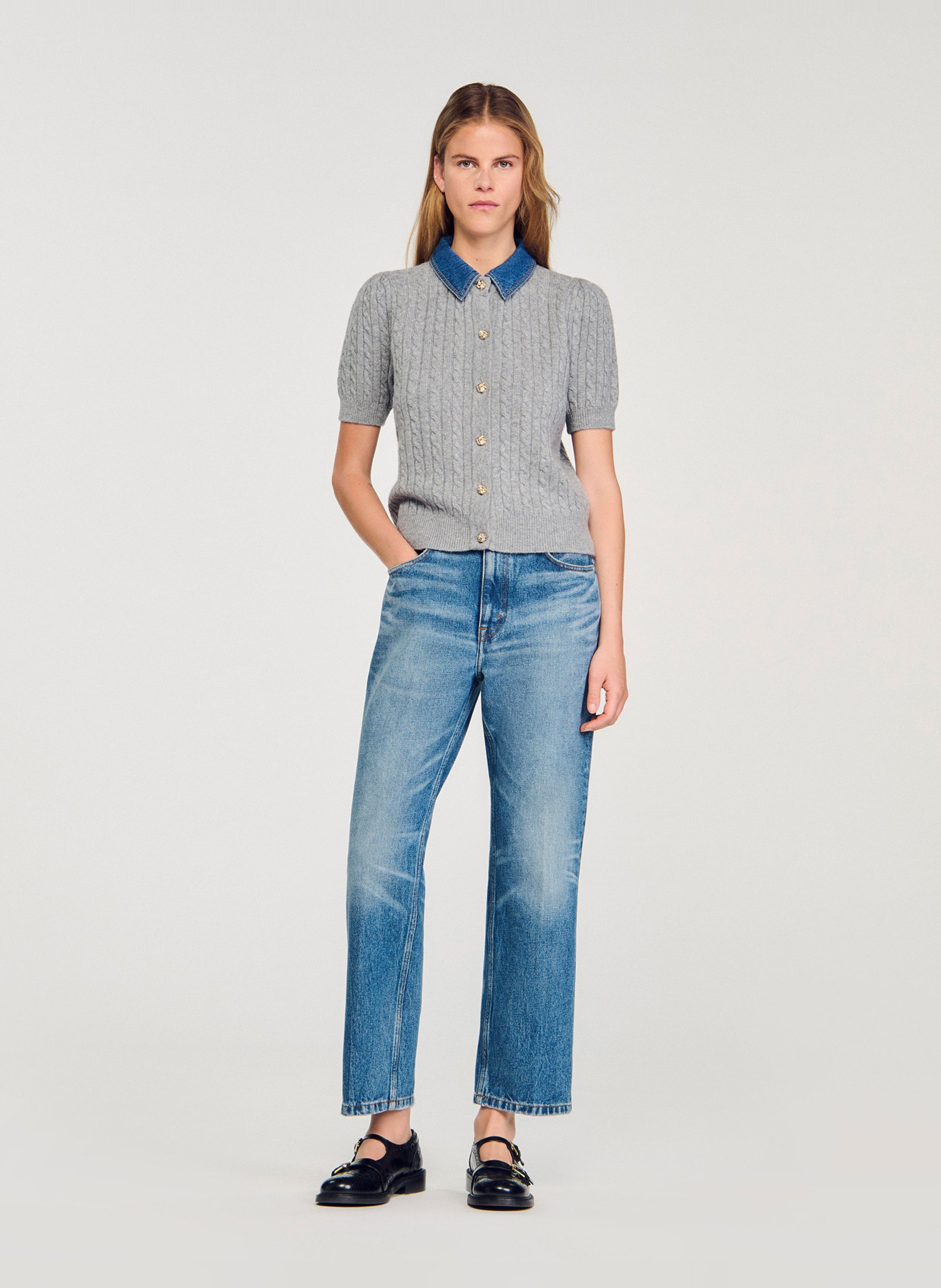 Cardigan droit en laine mélangée SANDRO Gris