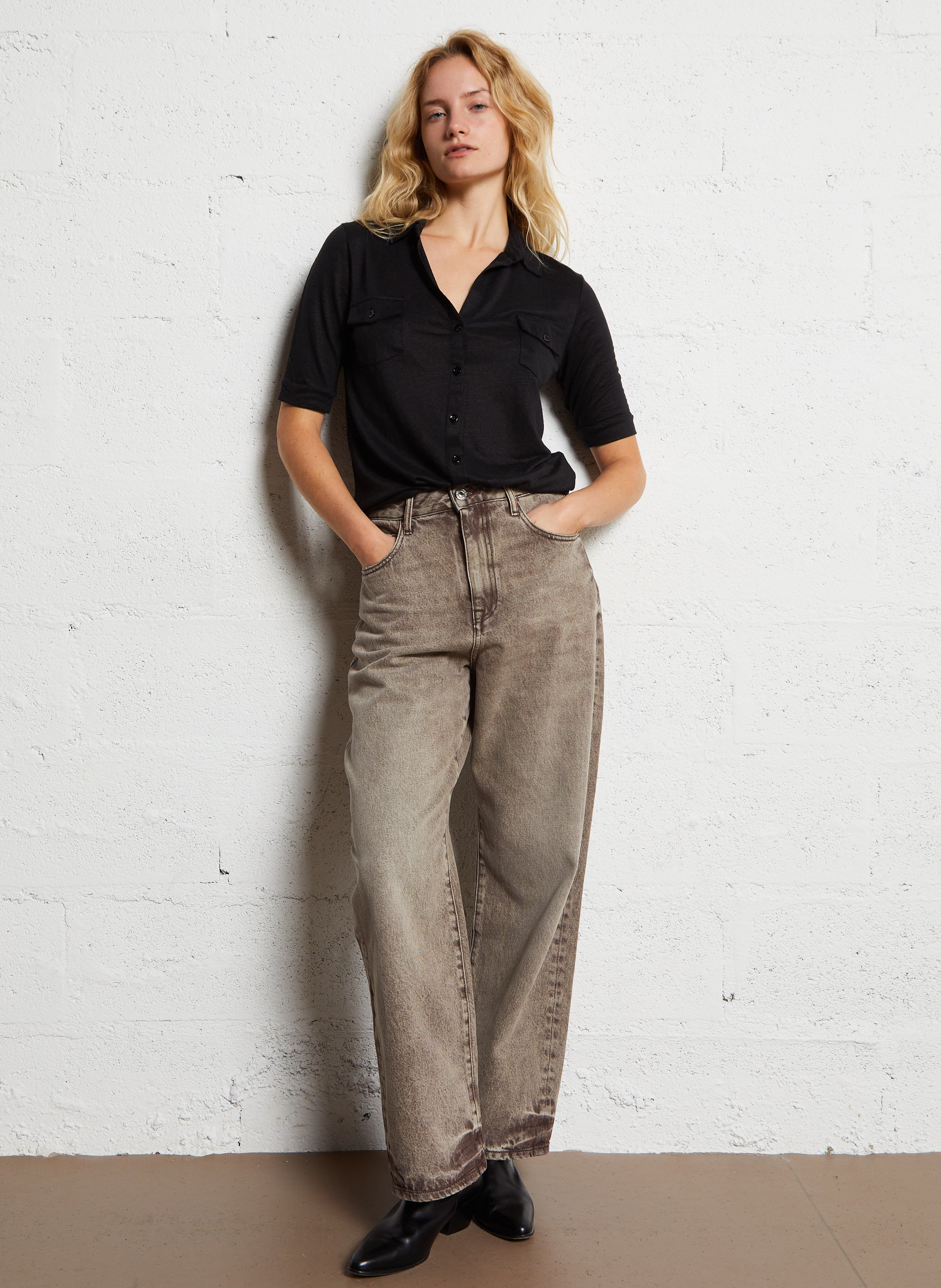 Linen-blend shirt with classic collar MAJESTIC FILATURES Black