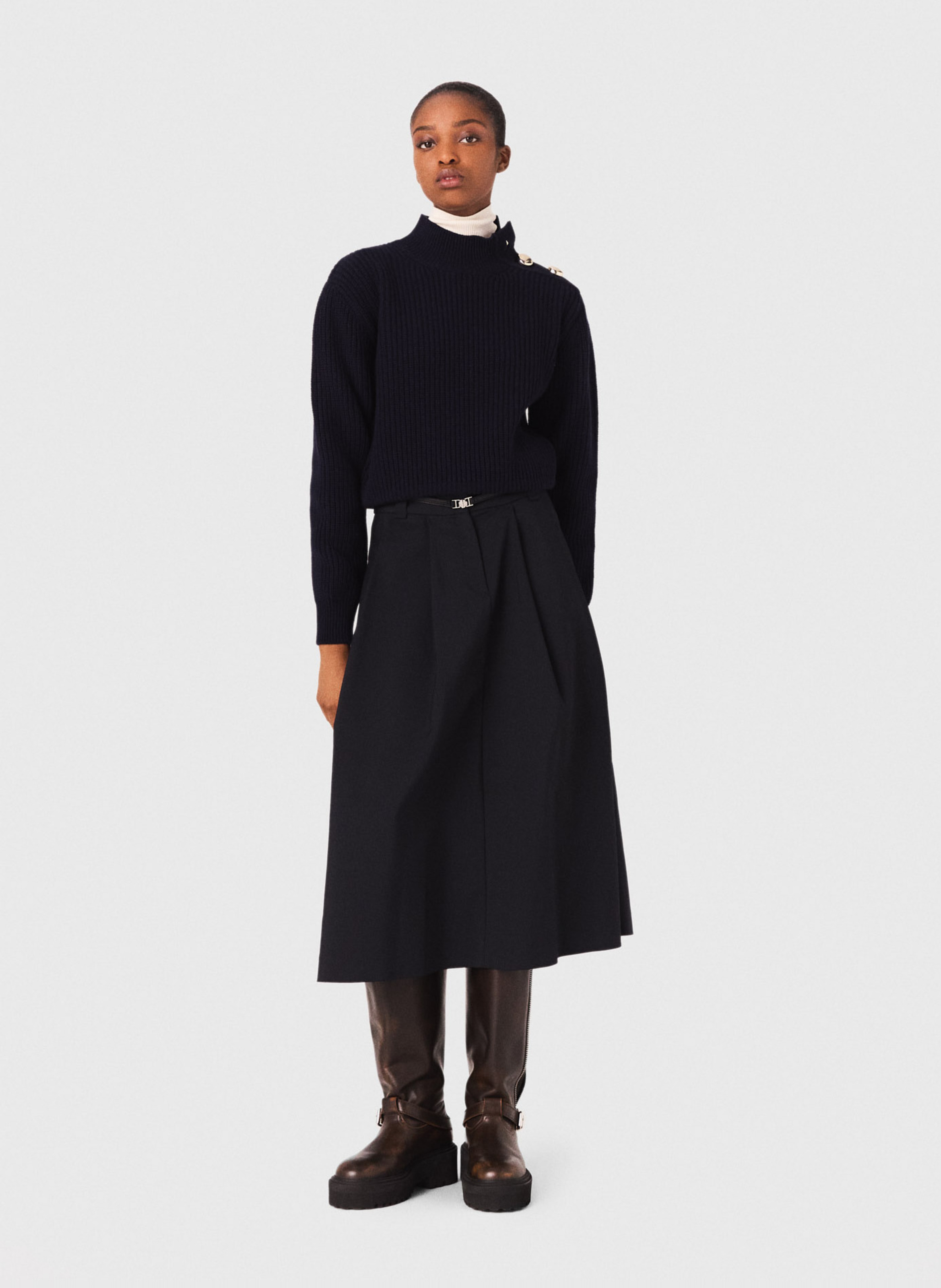 Pull col montant en laine MAJE Bleu