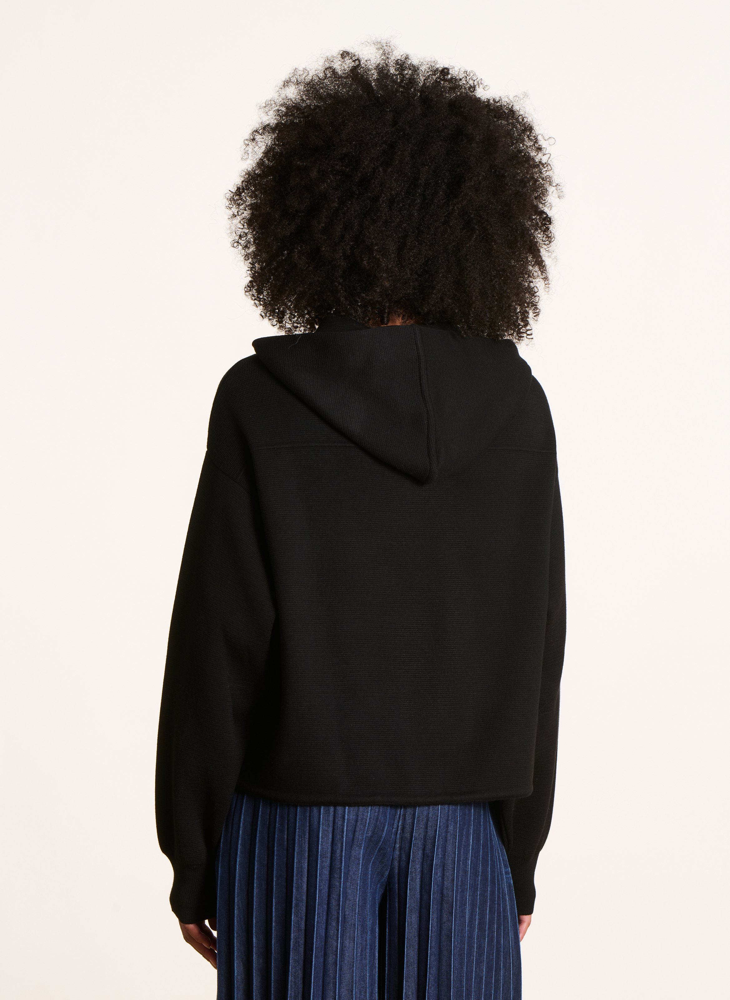 Gilet ample boutonné à capuche LA FEE MARABOUTEE Noir