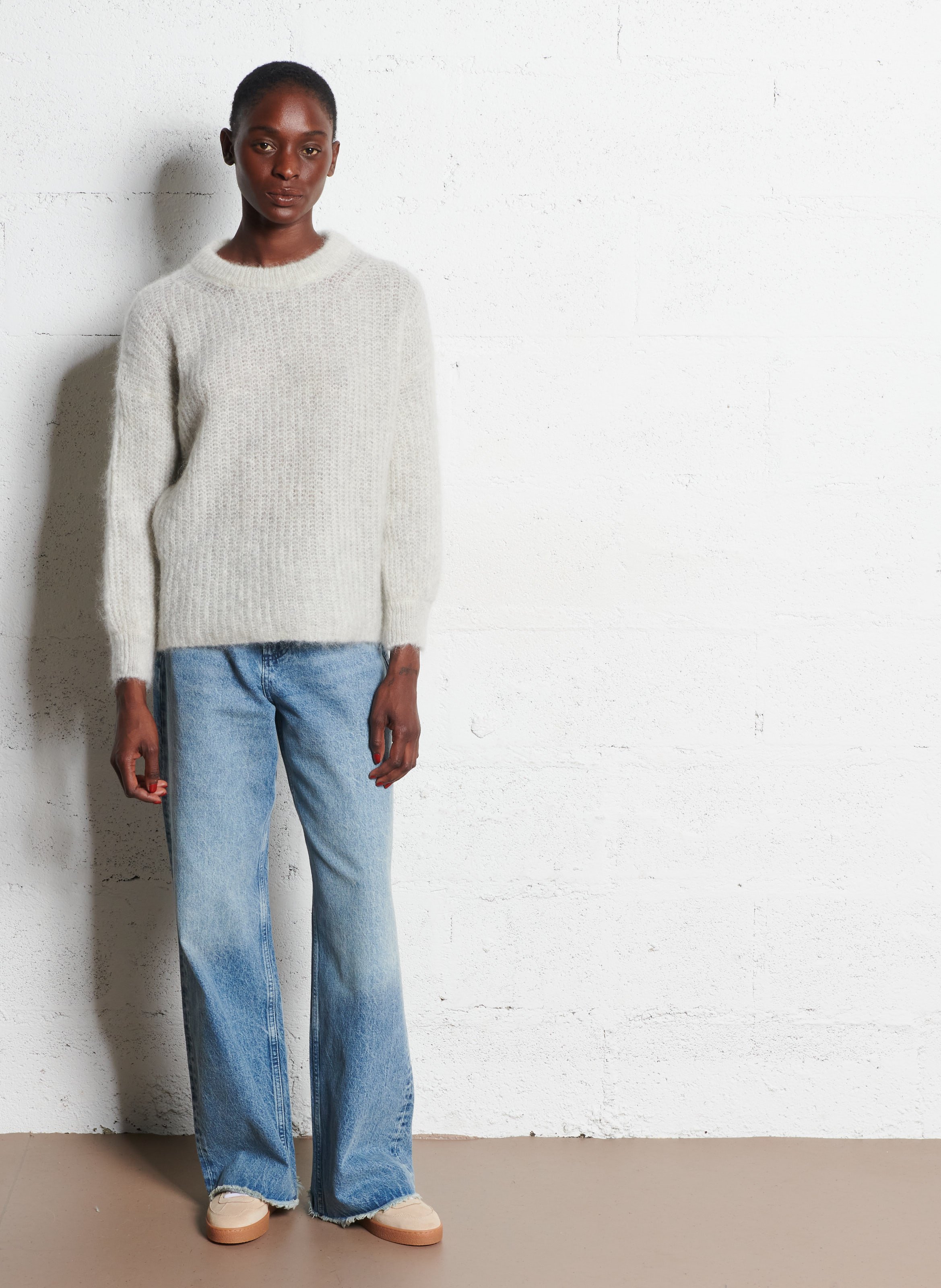 Baskets basses en cuir mélangé Beige