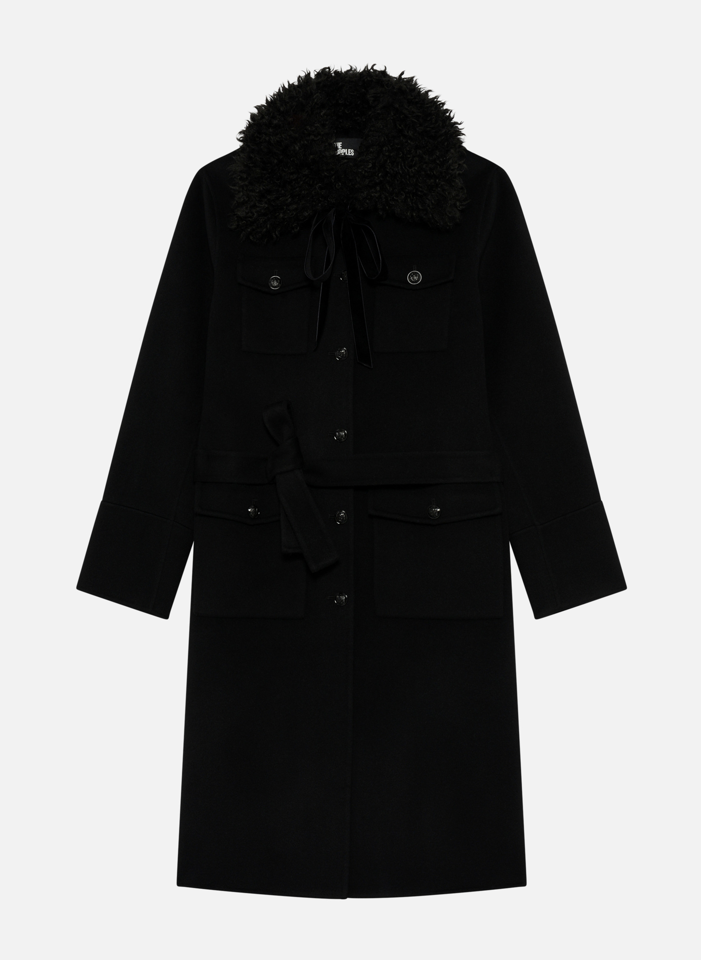 Sherpa collar double-faced long coat THE KOOPLES Black