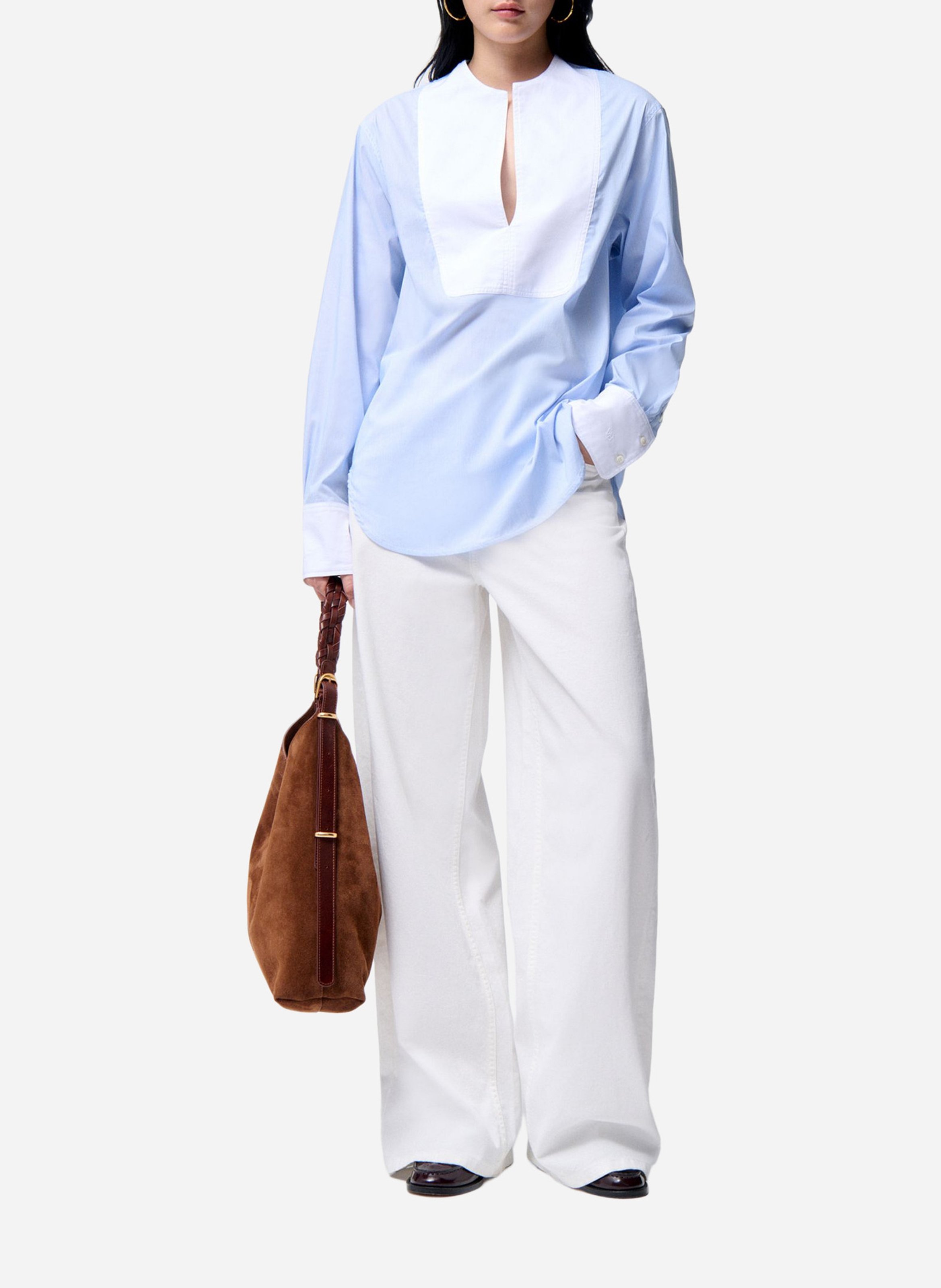 Round-neck cotton-blend blouse VANESSA BRUNO Blue