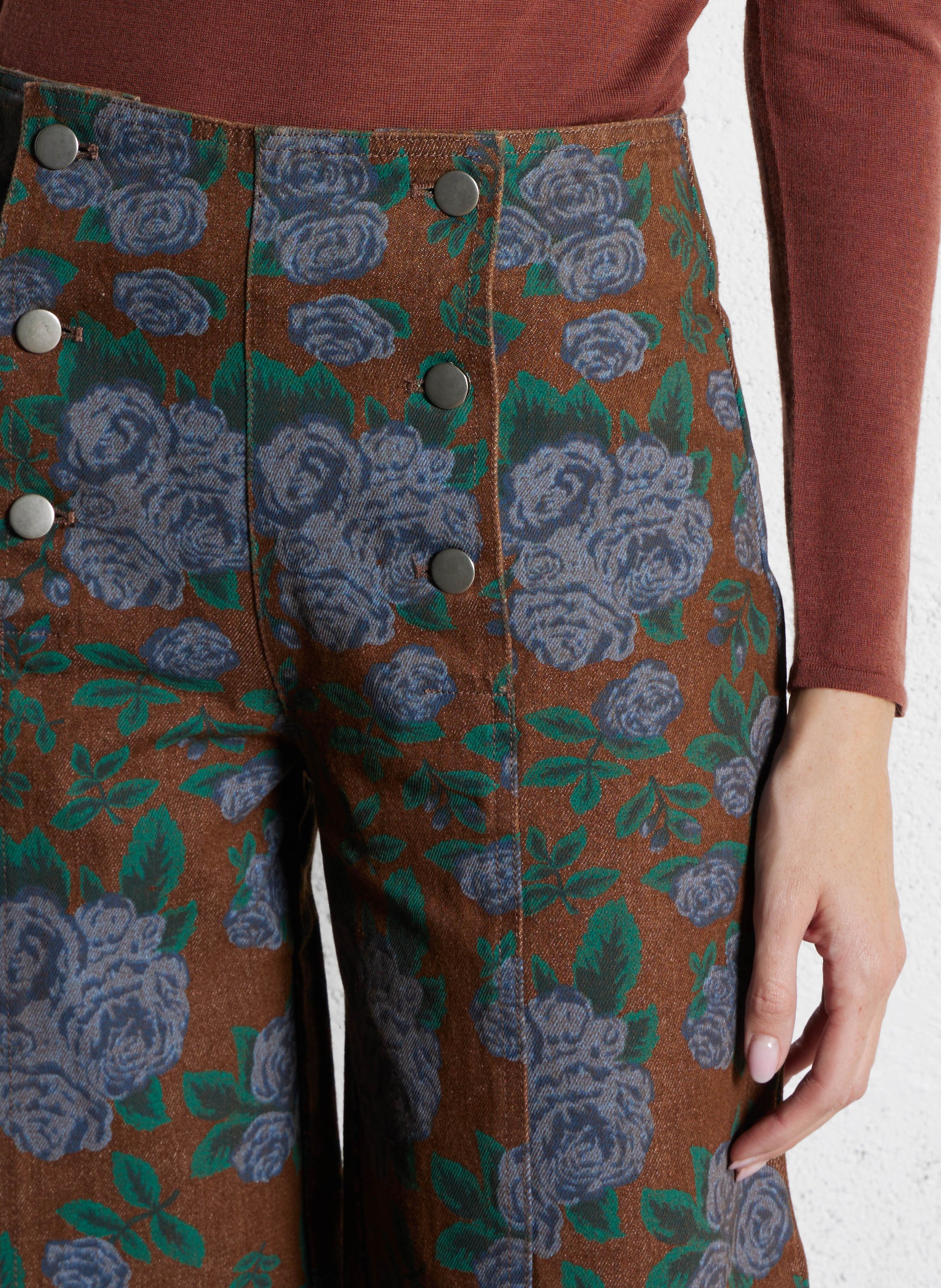 Pantalon taille haute à motif floral THE TINY BIG SISTER Marron