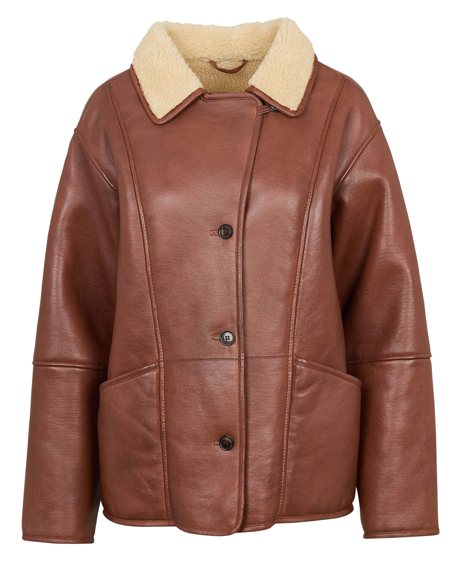 Straight leather jacket with sherpa collar MAISON 123 Beige