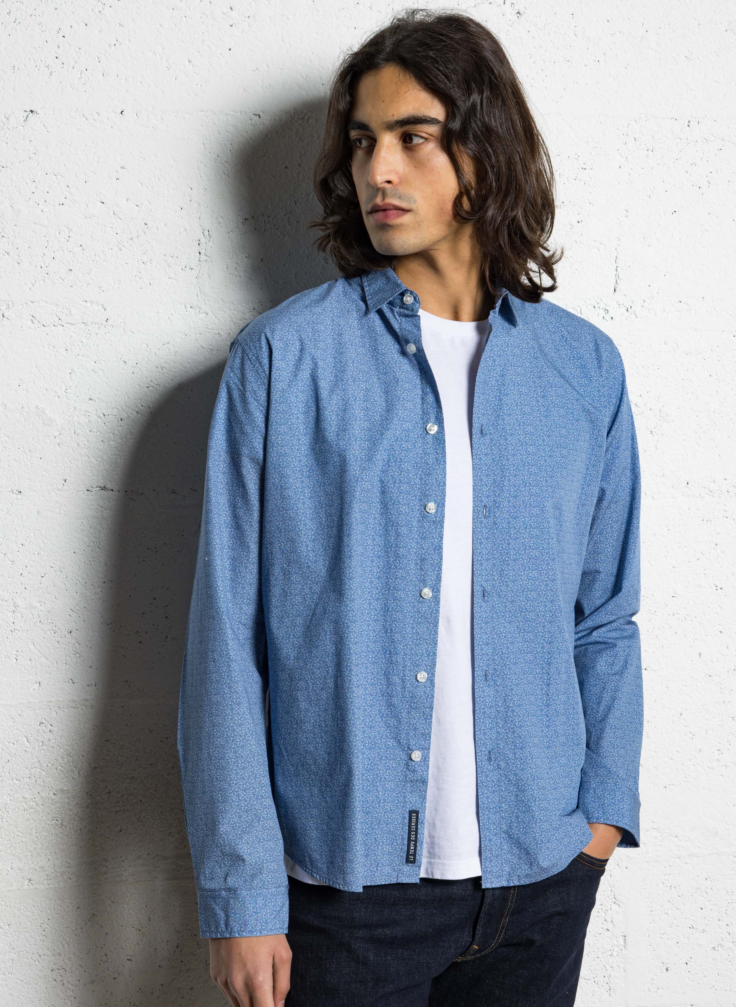 Chemise col classique manches contrastantes en coton LE TEMPS DES CERISES Blue