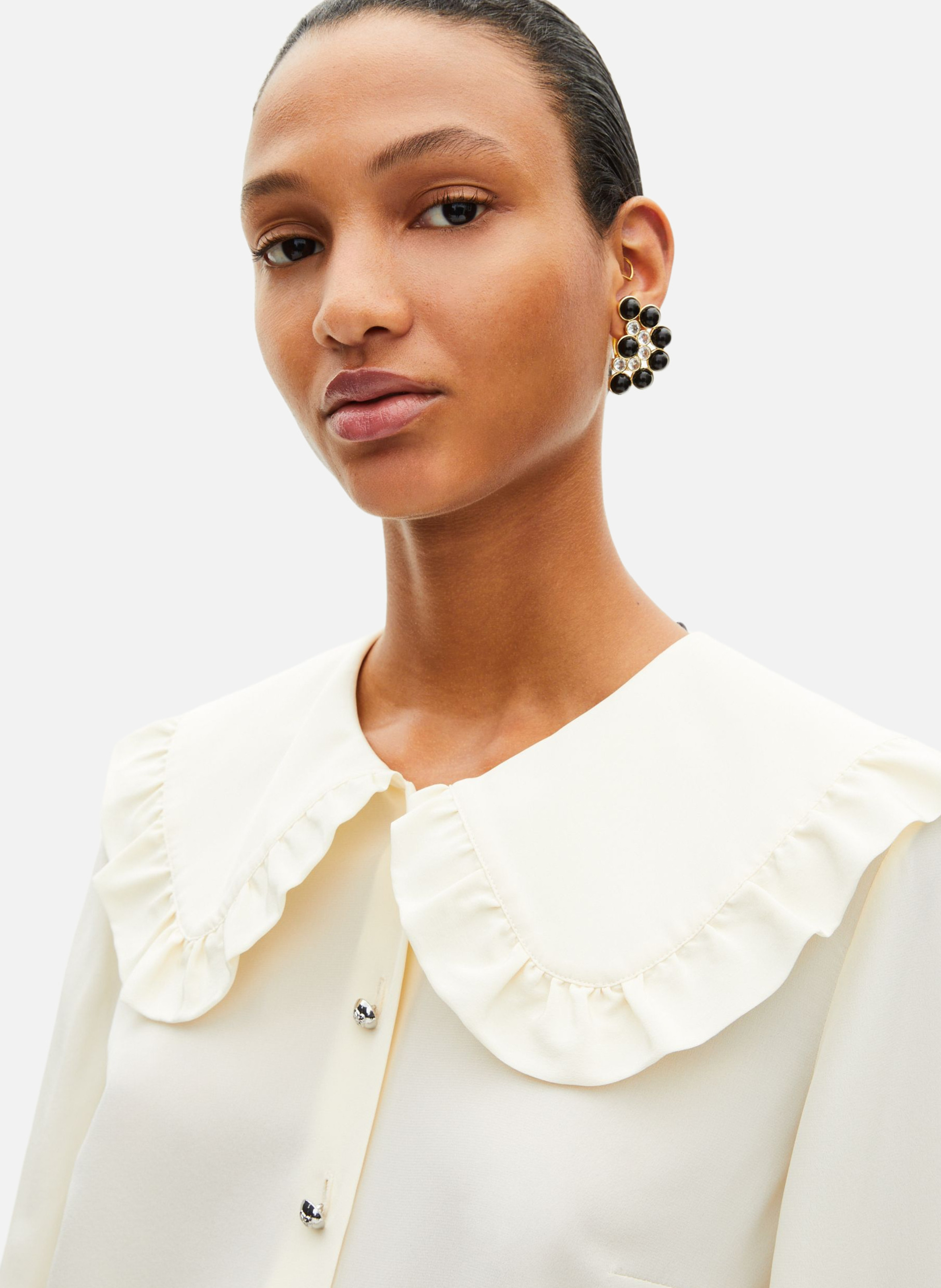Printed silk satin classic-collar shirt THE KOOPLES Beige