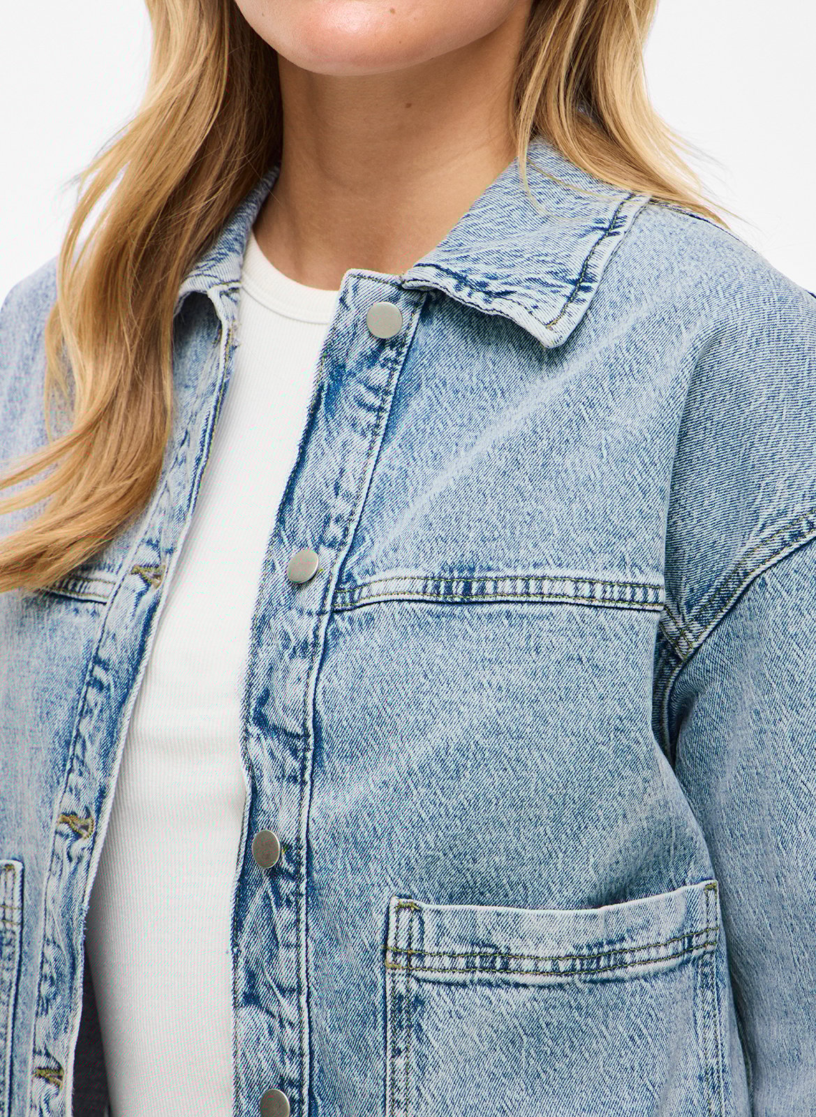 Veste droite col classique en coton mélangé VILA Bleu