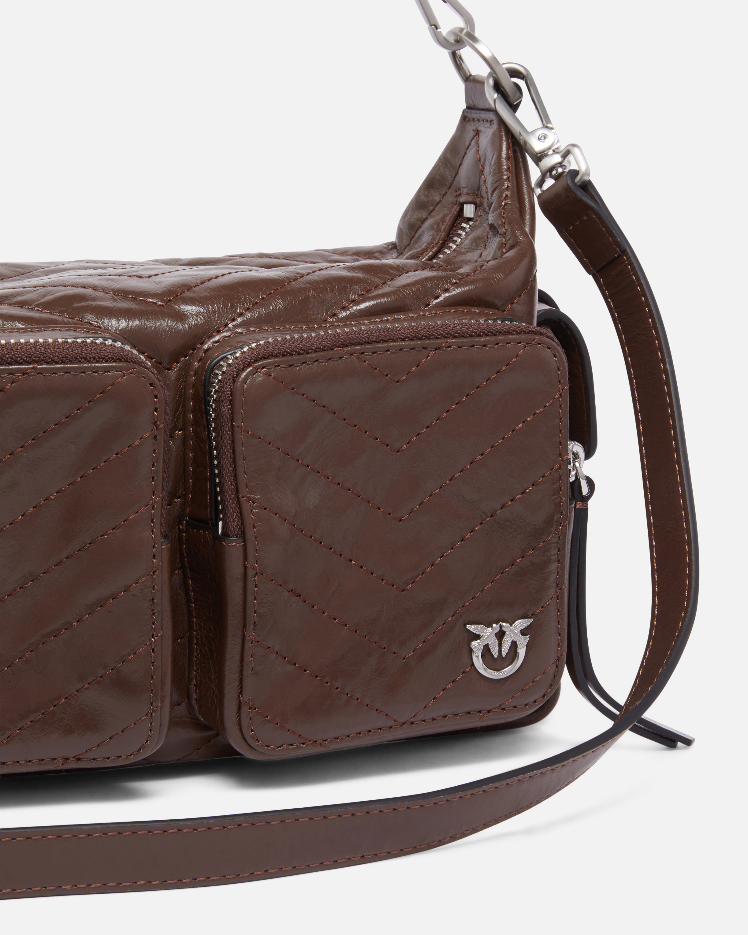 Medium cargo bag in leather with pockets Brown