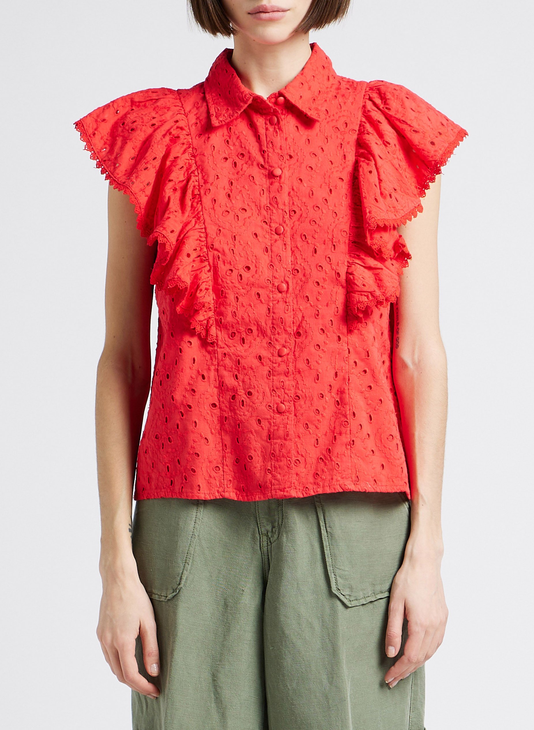 Ruimvallend katoenen overhemd met klassieke kraag YAS Rood