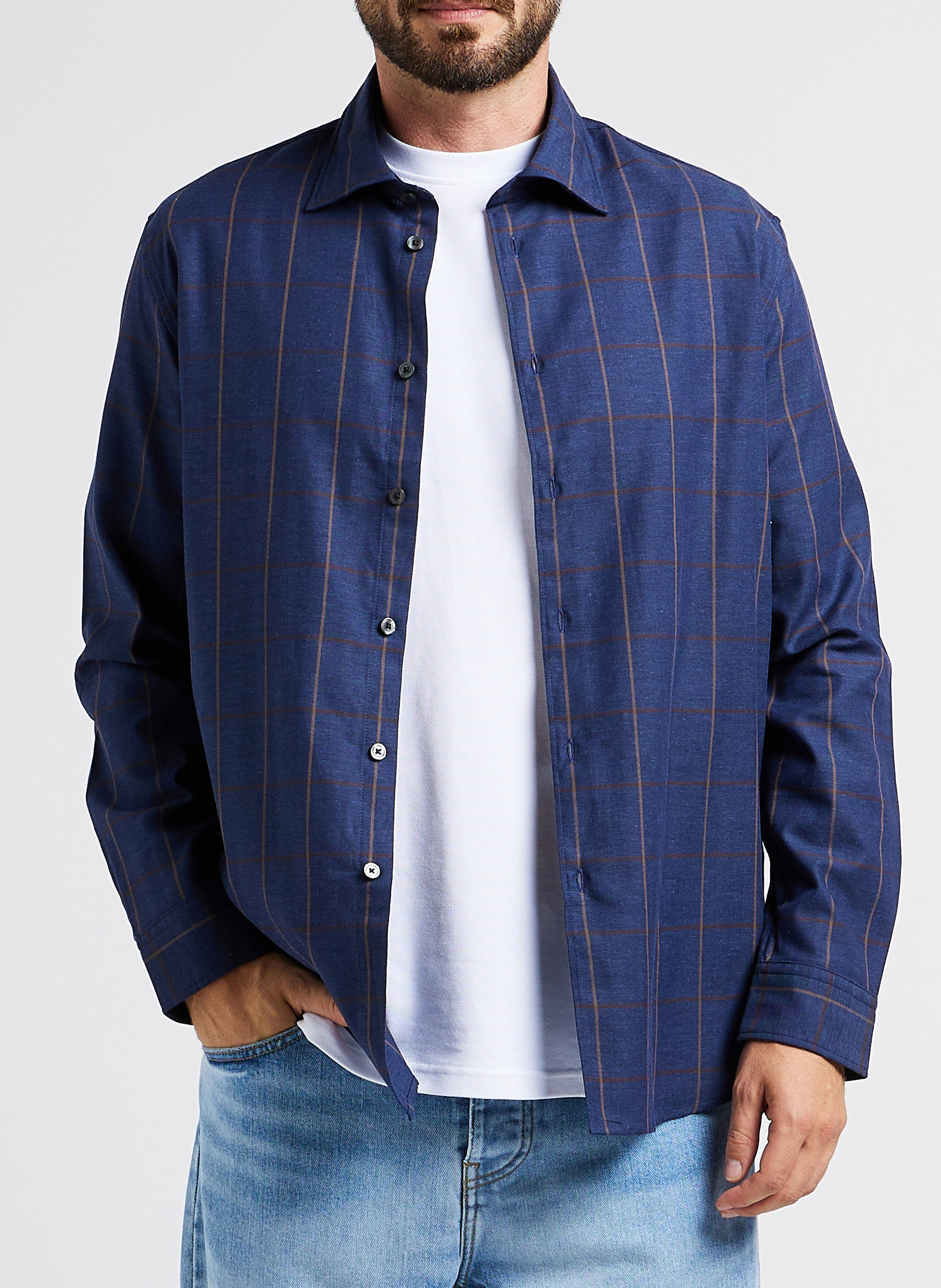 Geruit overhemd met klassieke kraag | biokatoenblend SELECTED Bruin