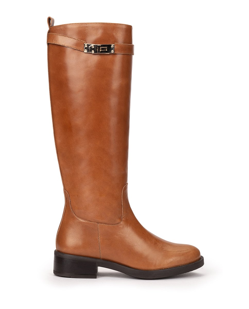 Brown leather boots with buckle. PEDRO MIRALLES Brown