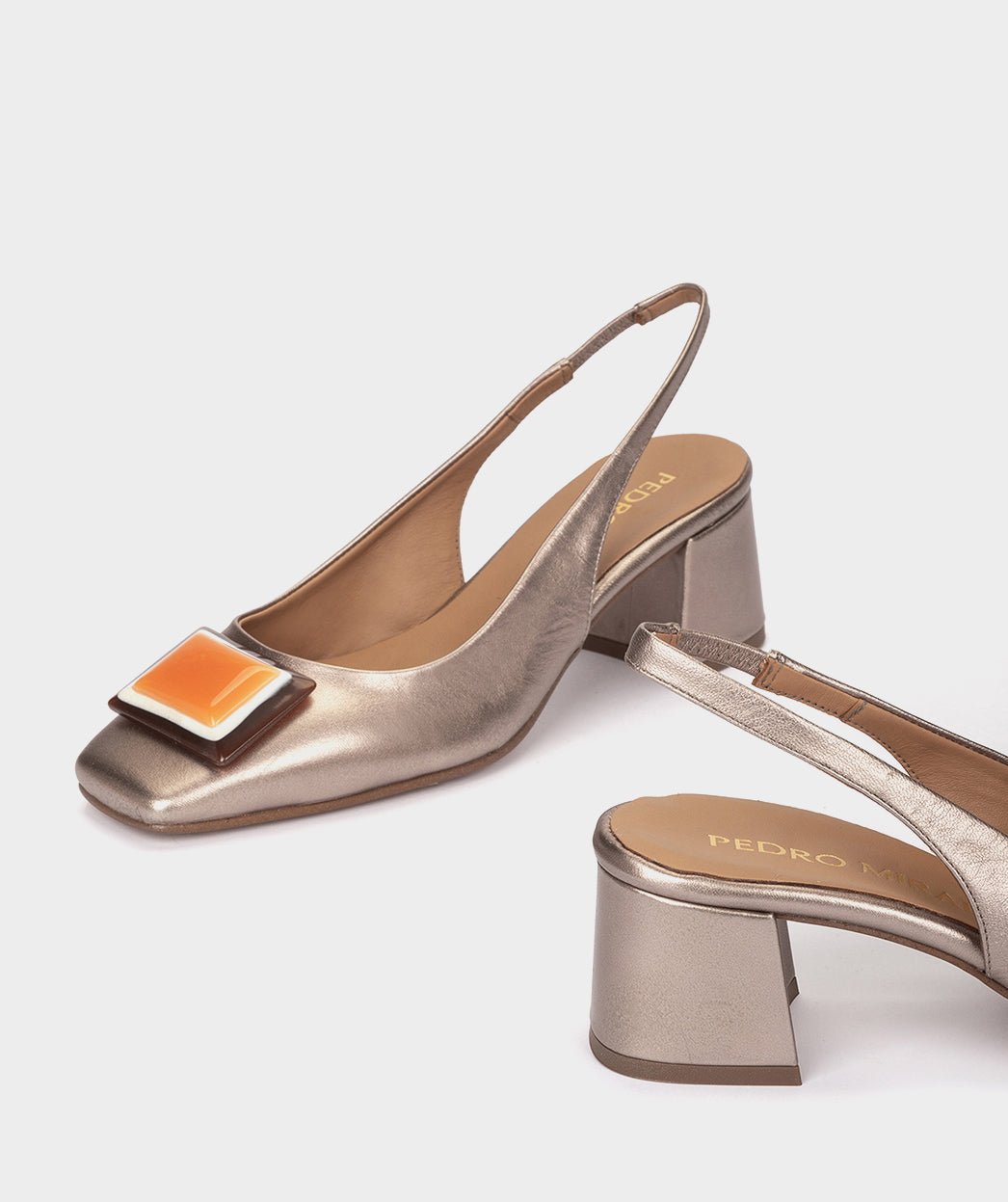 <p>High-heeled peep-toe shoes in smoked metallic leather.</p> PEDRO MIRALLES Golden