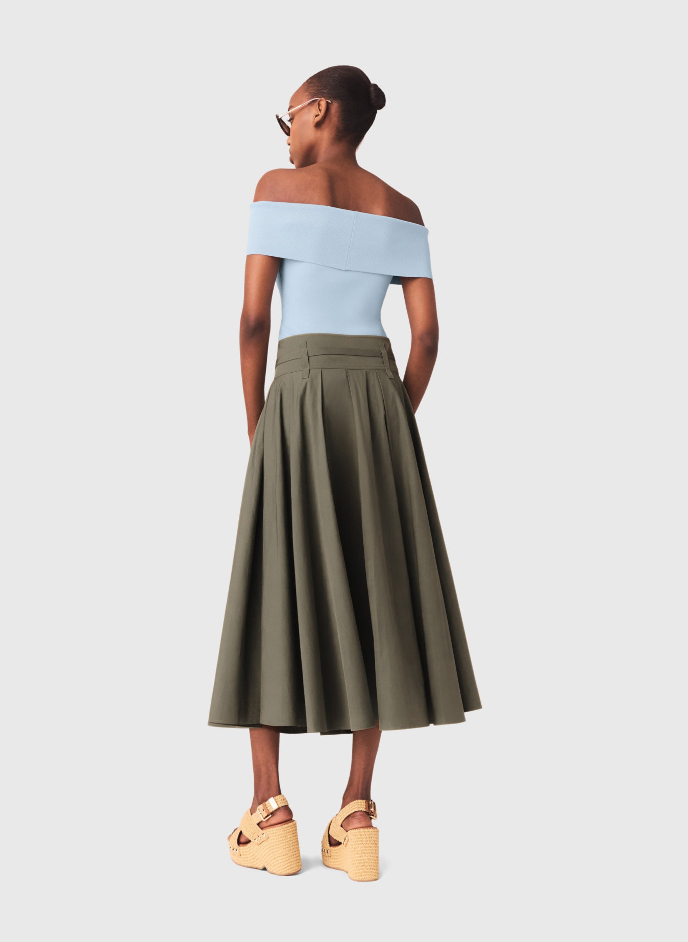 Halflange, gerende rok MAJE Kaki