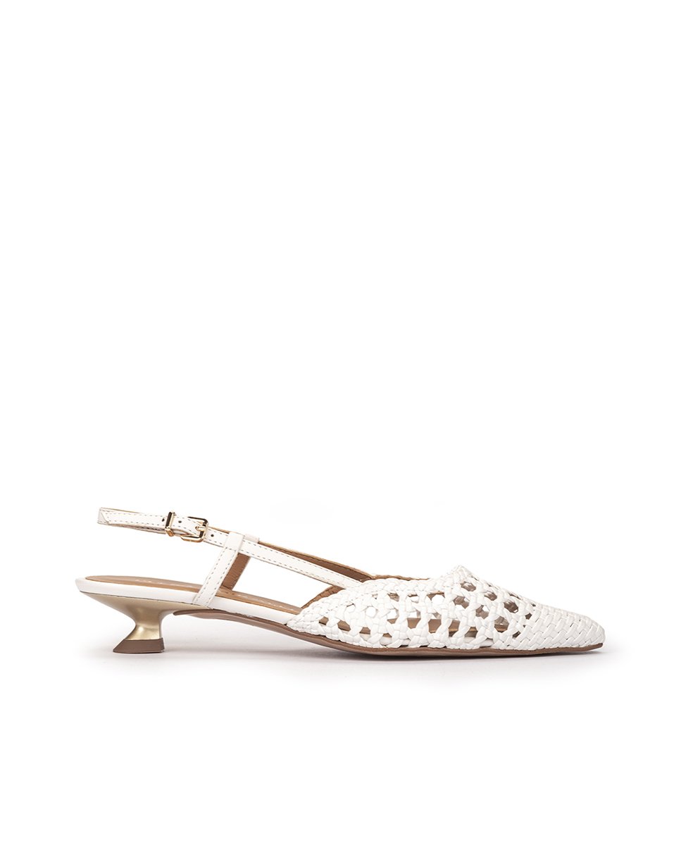 White woven shoes with pointed toe and open heel. PEDRO MIRALLES White