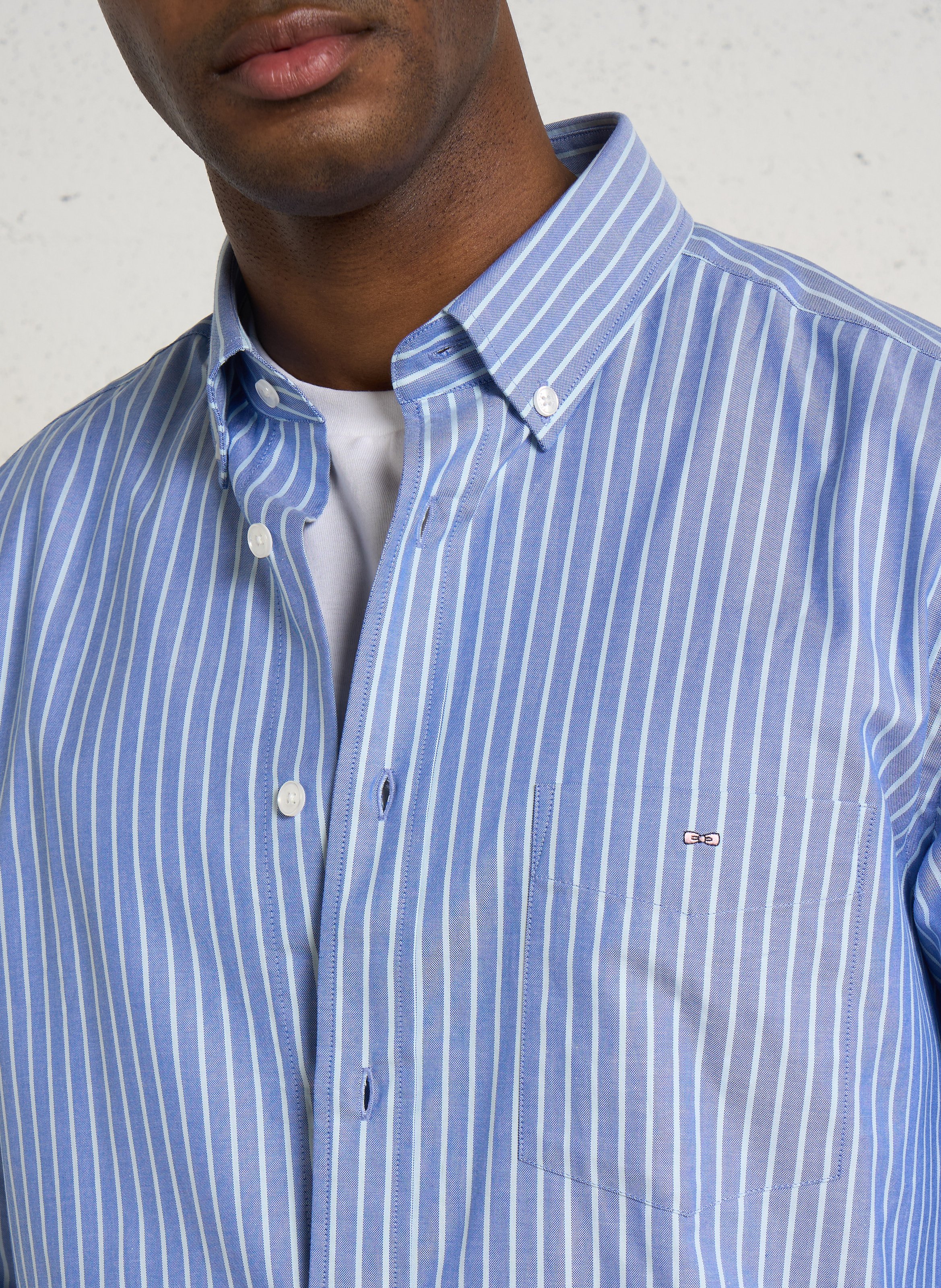 Oversize-Baumwollbluse mit klassischem Kragen und Streifen EDEN PARK Blau