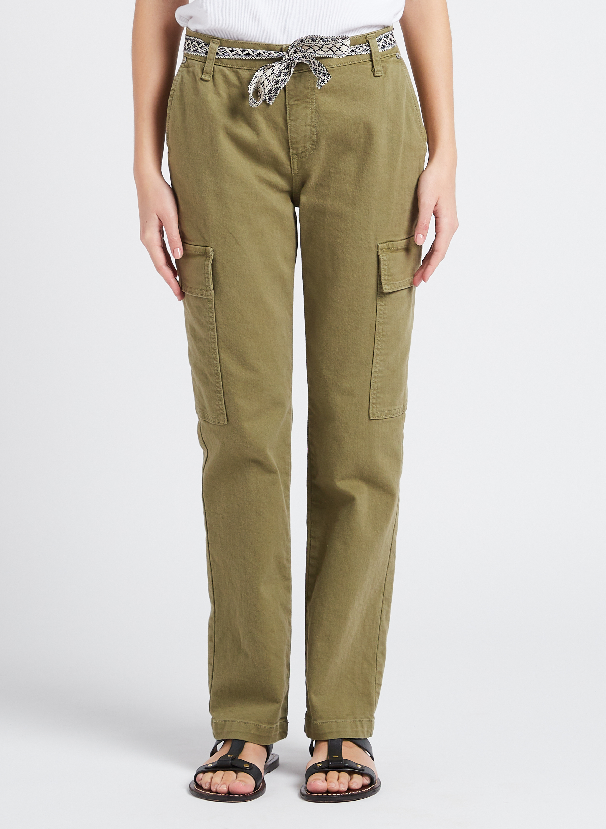 Pantalon droit style cargo en coton mélangé PLEASE Kaki
