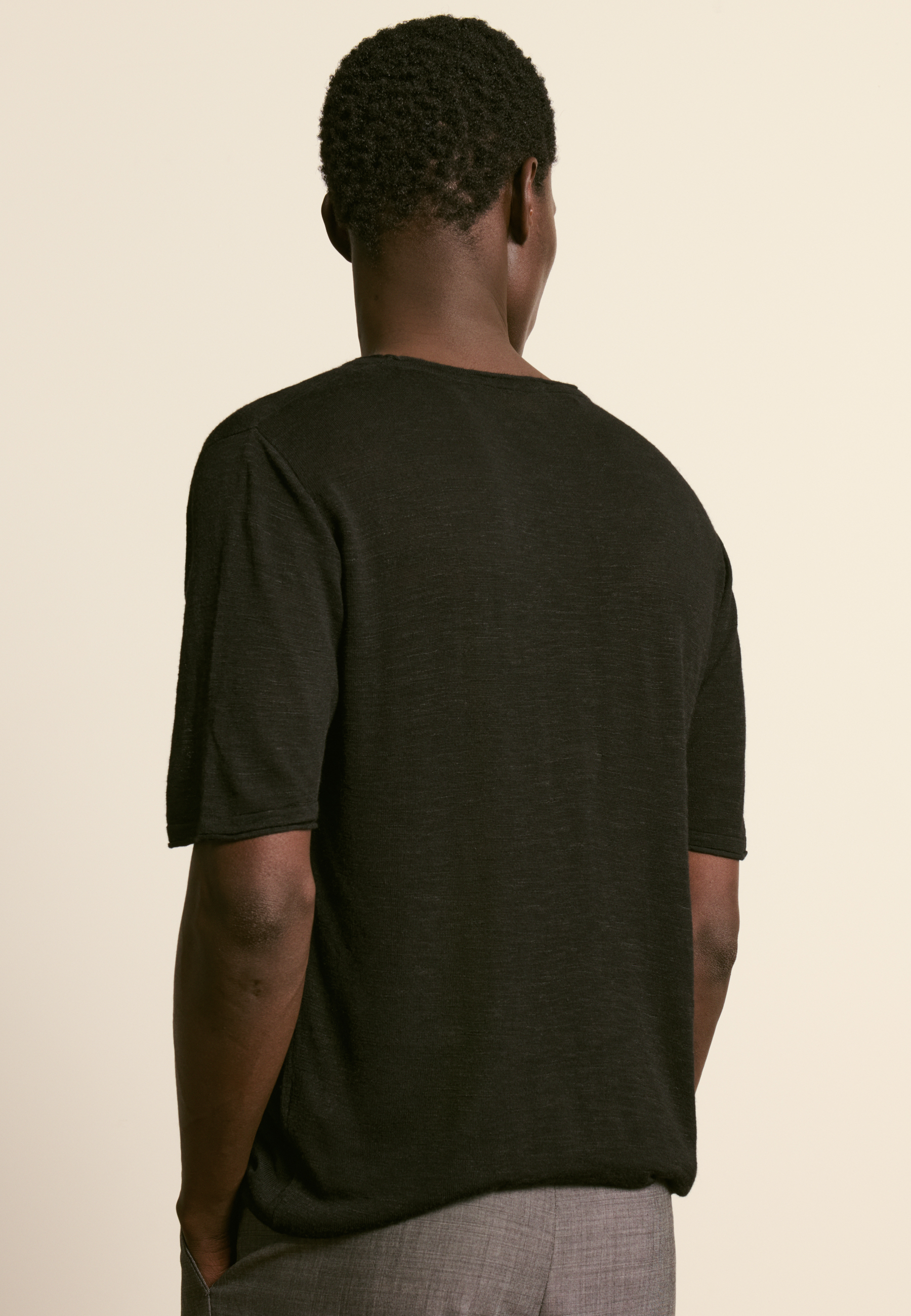 T-shirt col rond en lin flammé MAISON MONTAGUT Noir