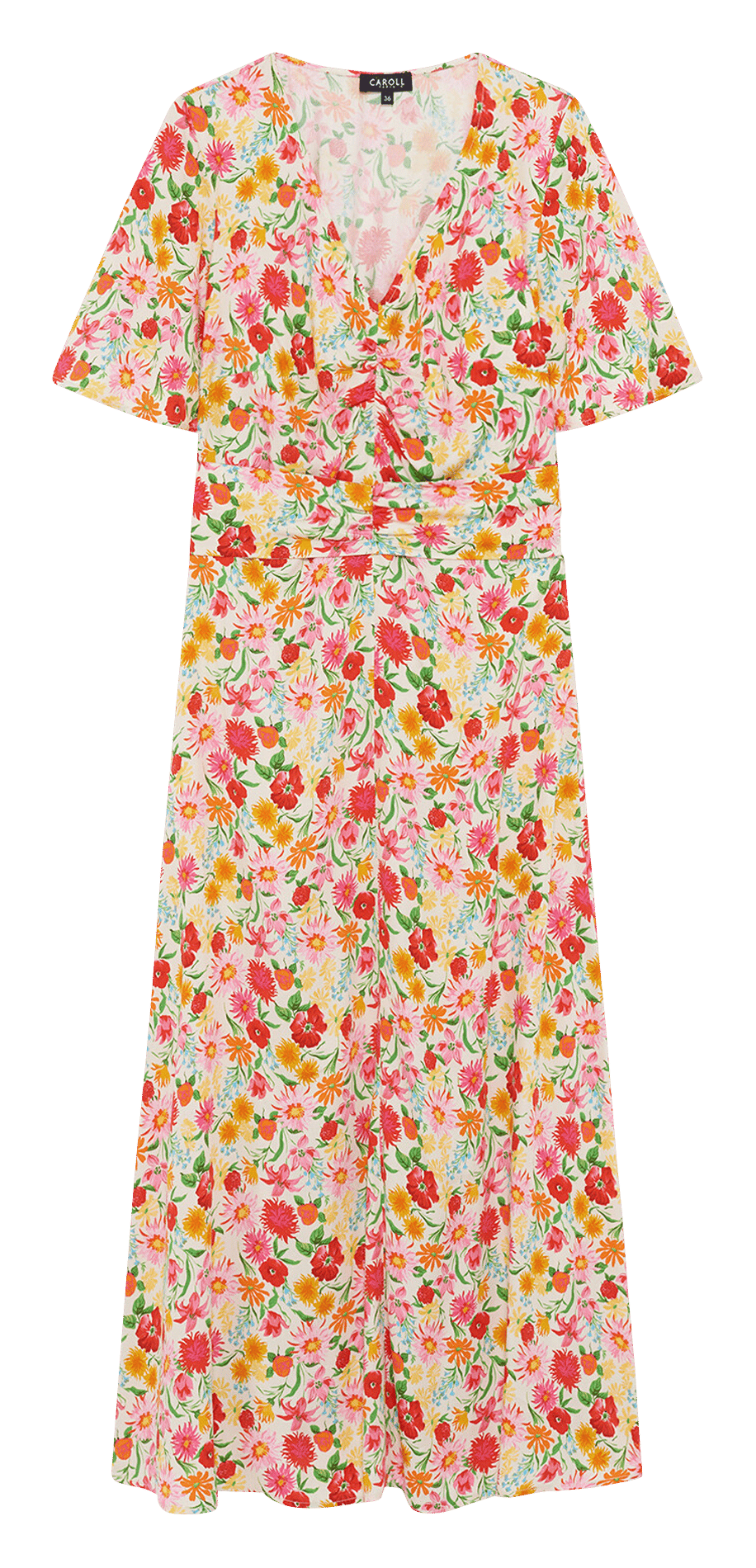 Robe midi col V imprimée CAROLL Multicolore