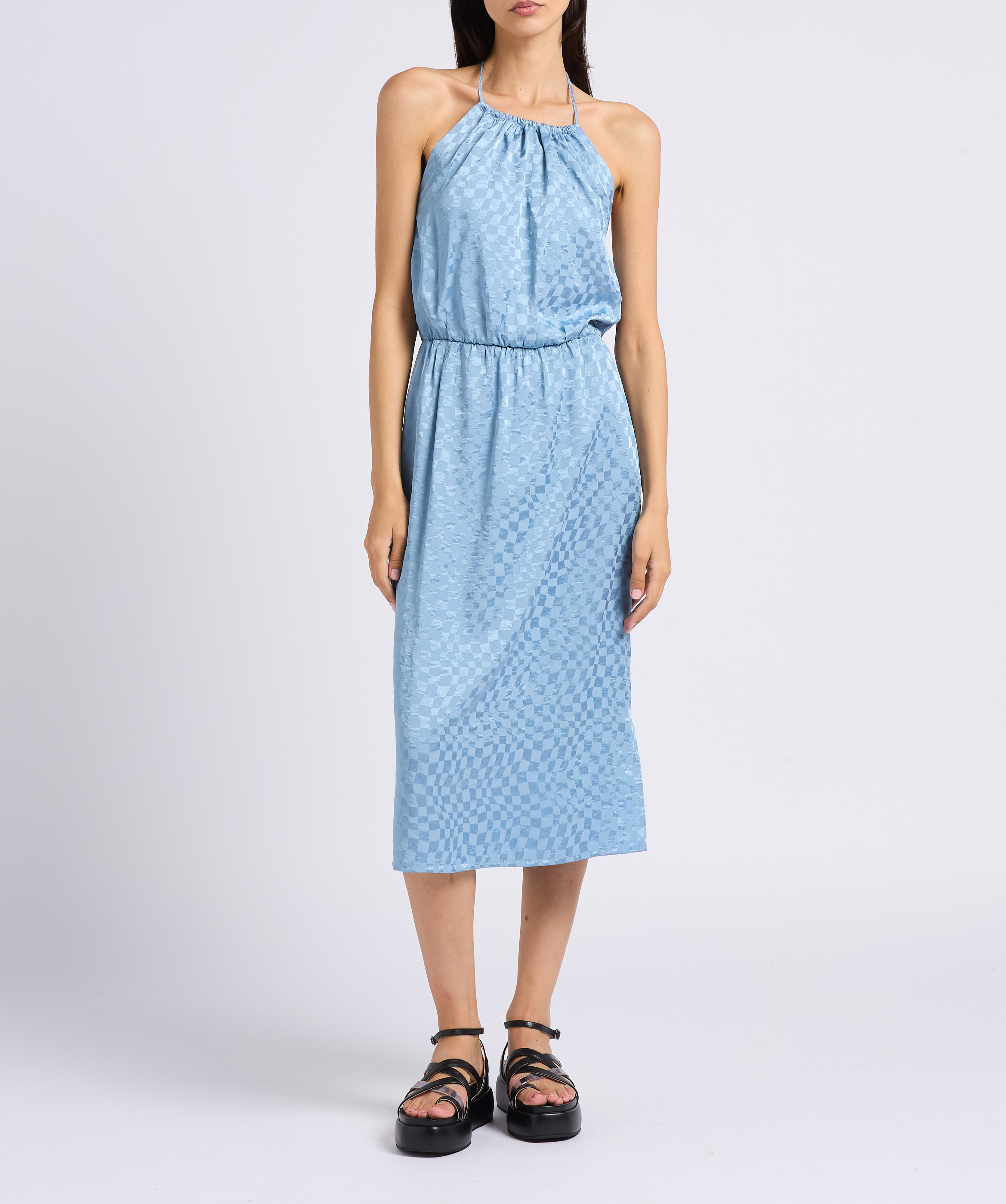 Straight satin midi dress RITA ROW Blue