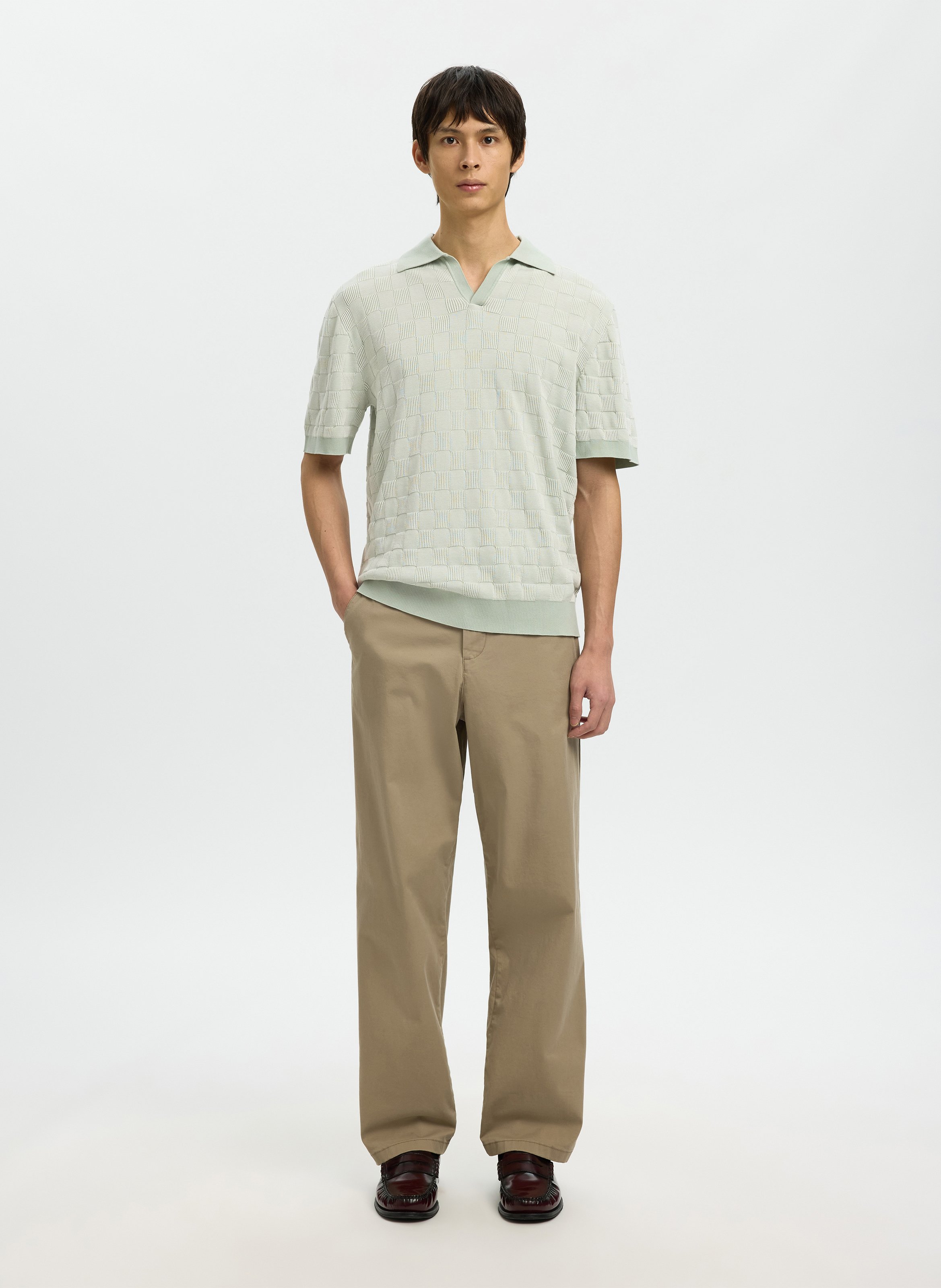 Polo met jacquardmotief en korte mouw SELECTED Groen