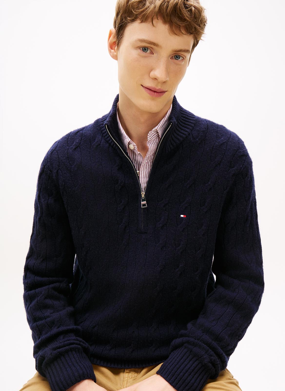 Wollpullover mit geflochtenem Stehkragen | Blau TOMMY HILFIGER Herren