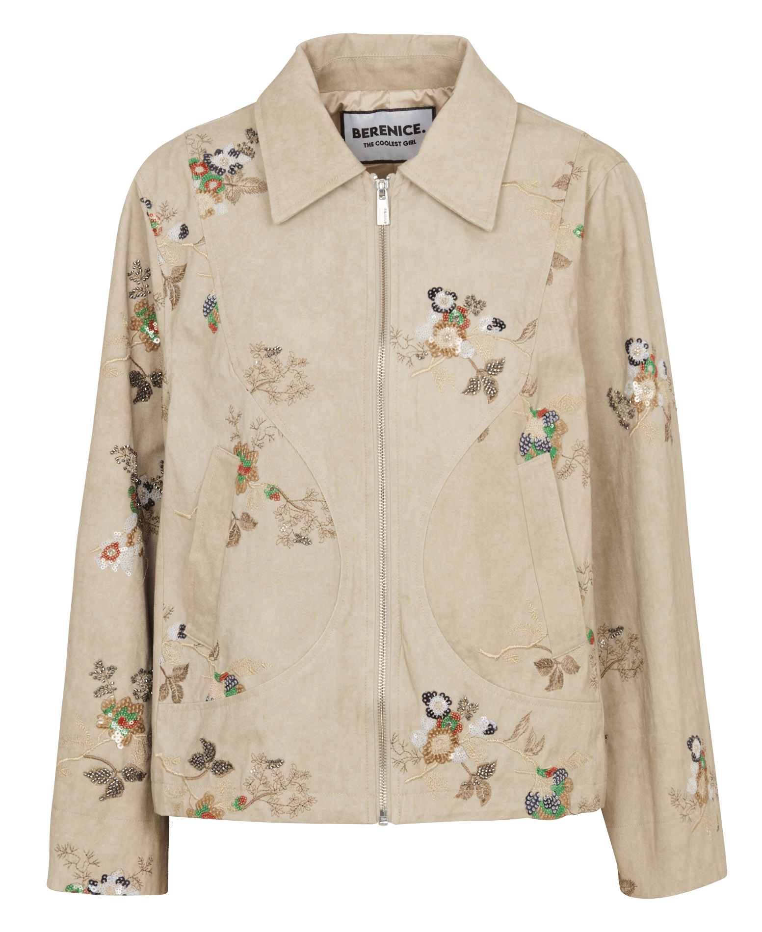 Veste ample col classique à sequins et perles en coton BERENICE