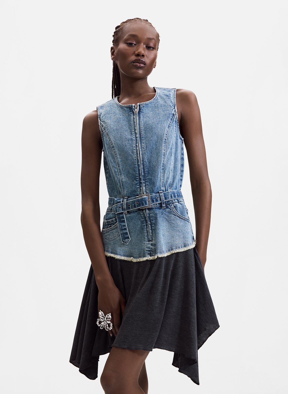 Short round-neck cotton-blend dress DESIGUAL Blue