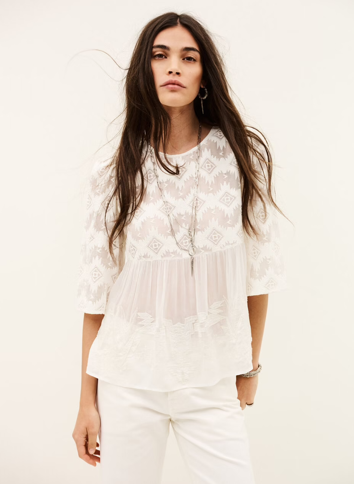 Top met 3/4 mouwen en kant BA&SH Beige