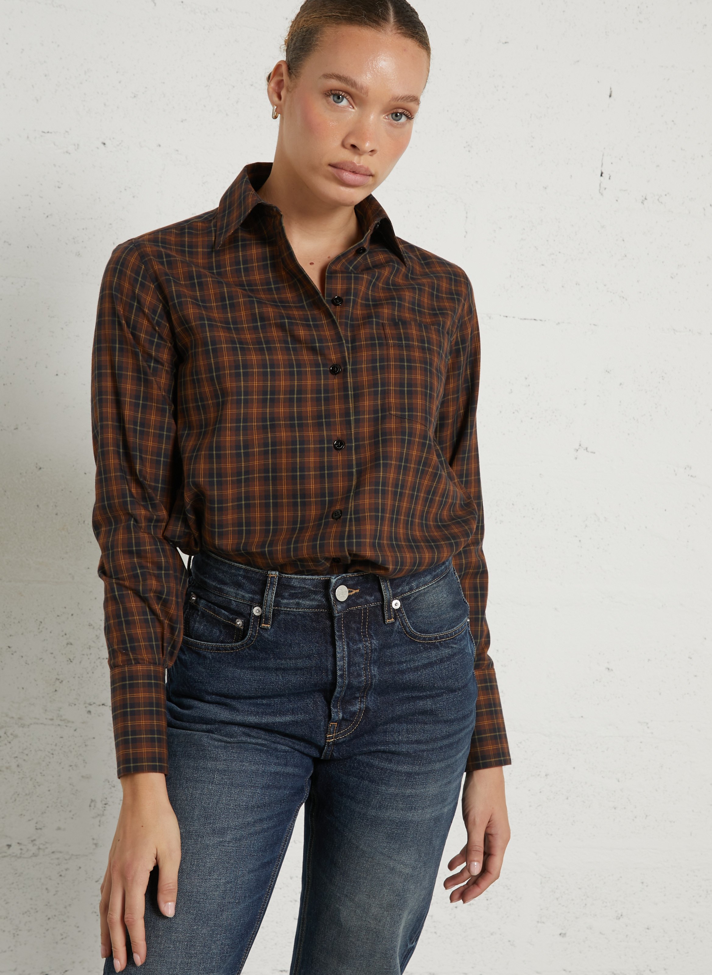 Chemise droite à carreaux en coton LAURENCE BRAS Marron