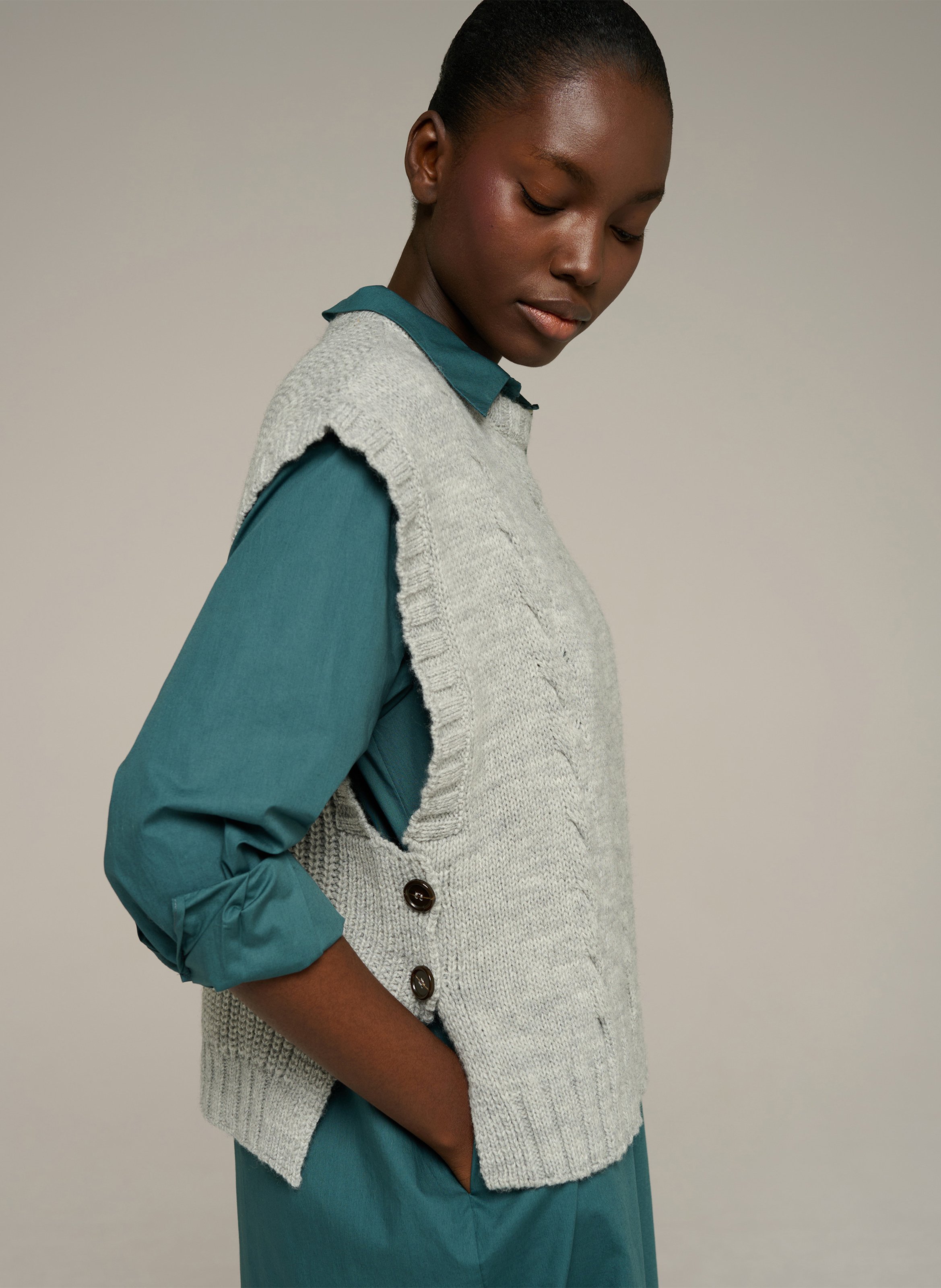 Pull col rond ample en laine mélangée | Gris COTELAC ACOTE Femme