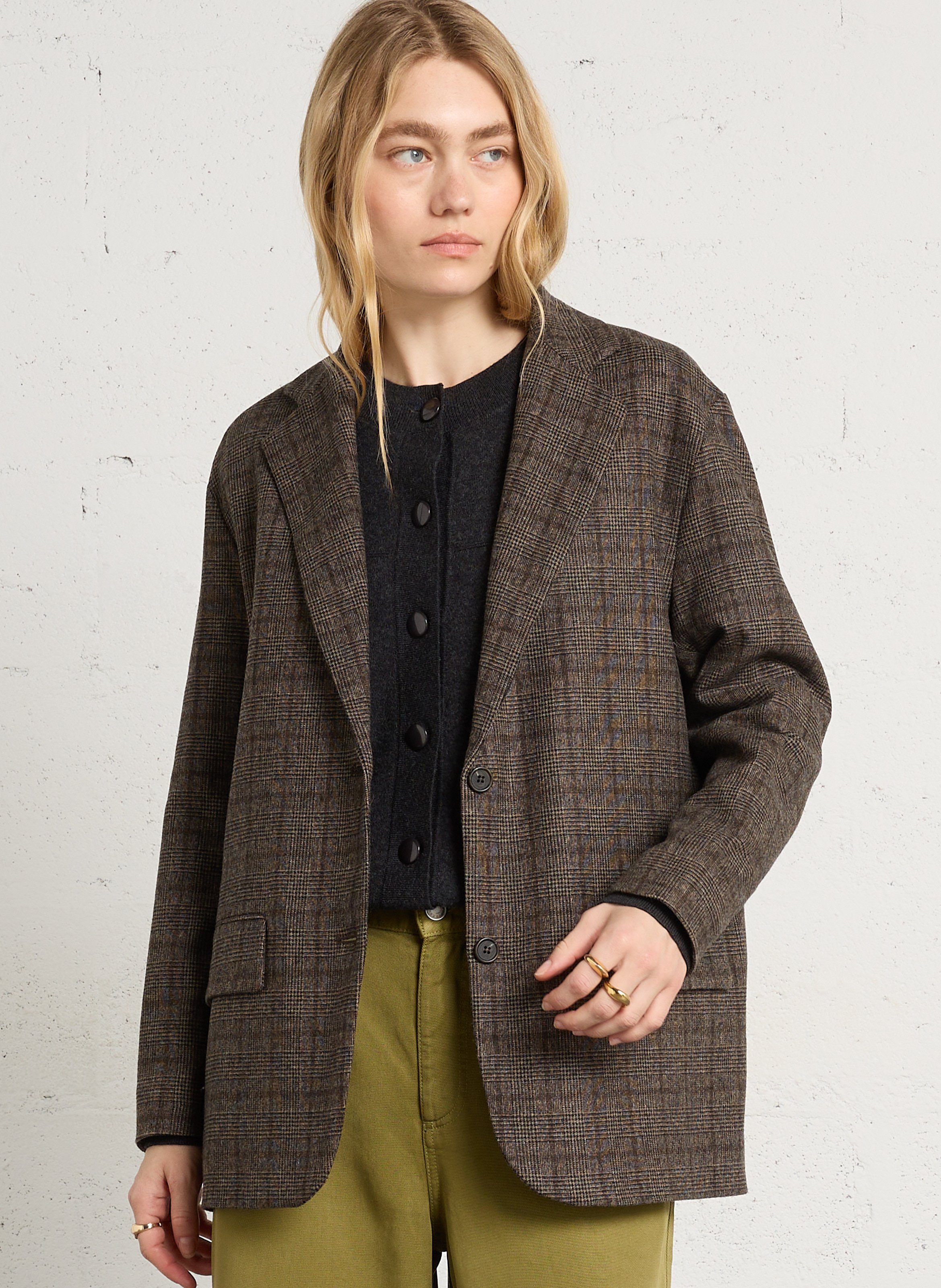 Rechtvallend jasje met print van wolmix HARTFORD Bruin