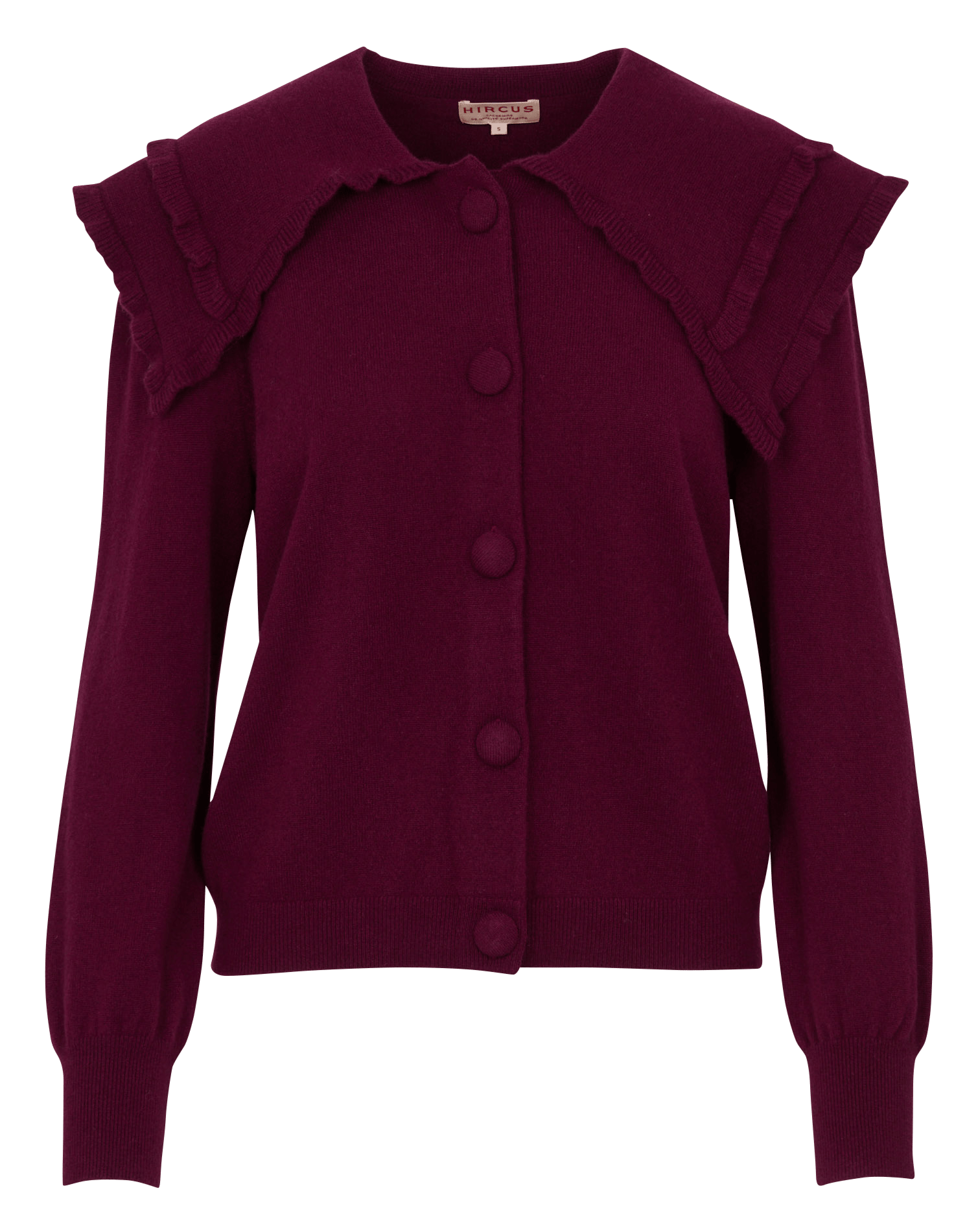 Cardigan dritto in cashmere con scollo rotondo e volant HIRCUS Prugna