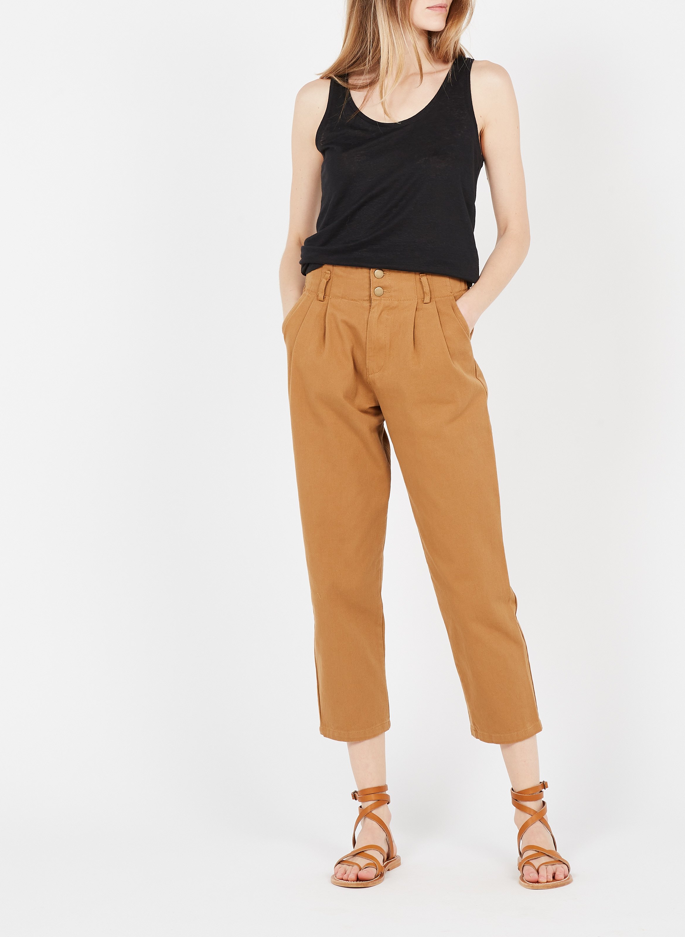 Stretch linen marl tank top with round neck MAJESTIC FILATURES Black