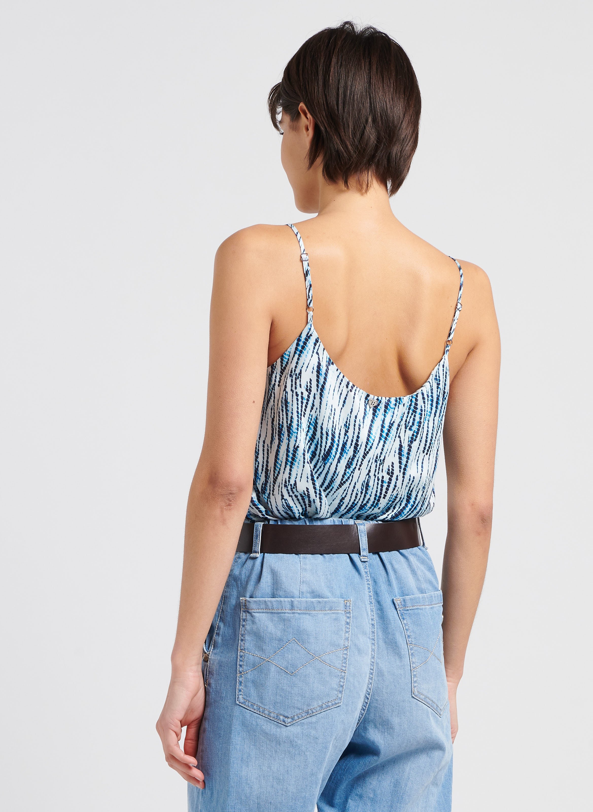 Topje met V-hals en print PLEASE Blauw